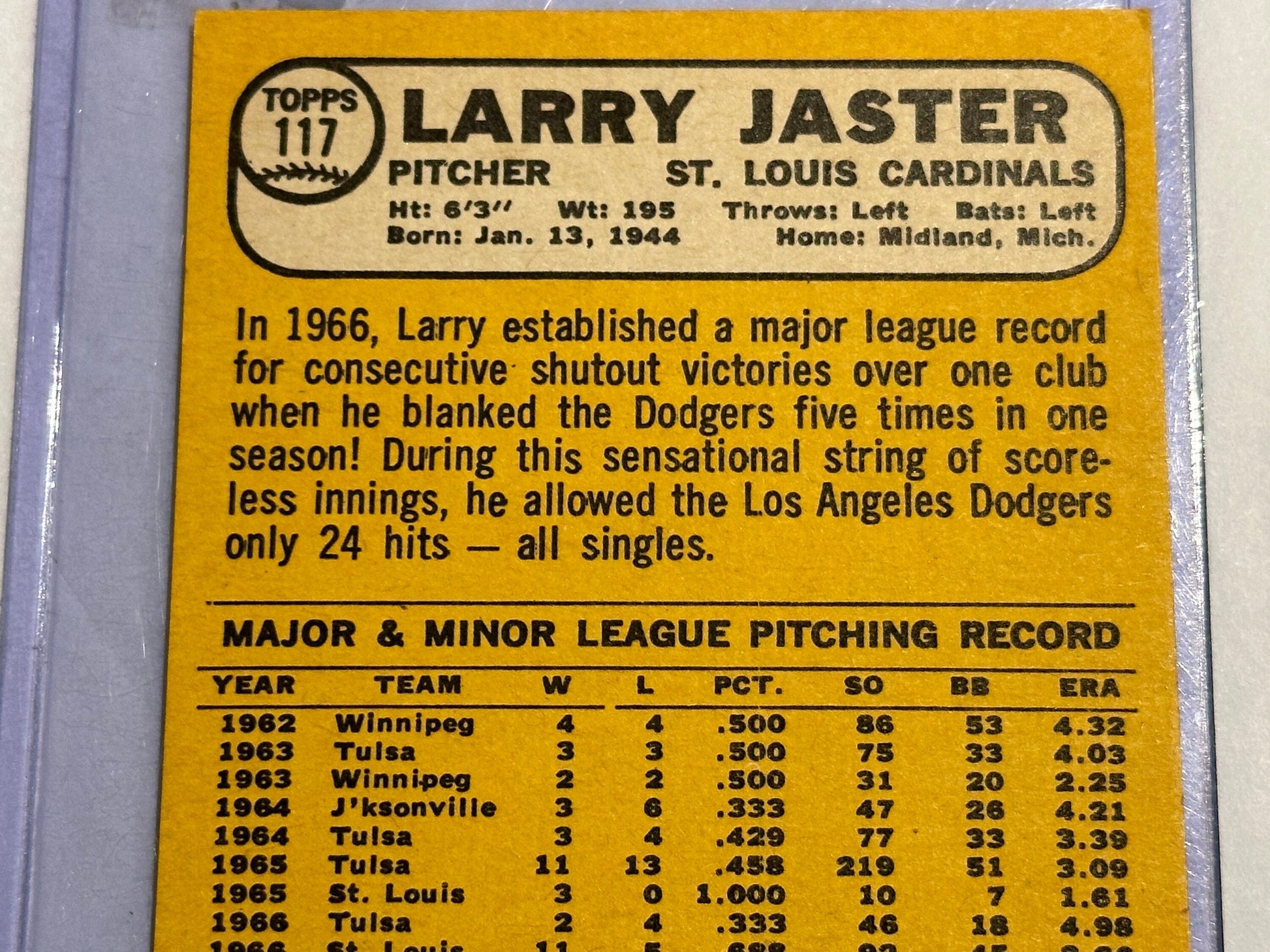 Larry Jaster - St. Louis Cardinals Pitcher | Baseball Card