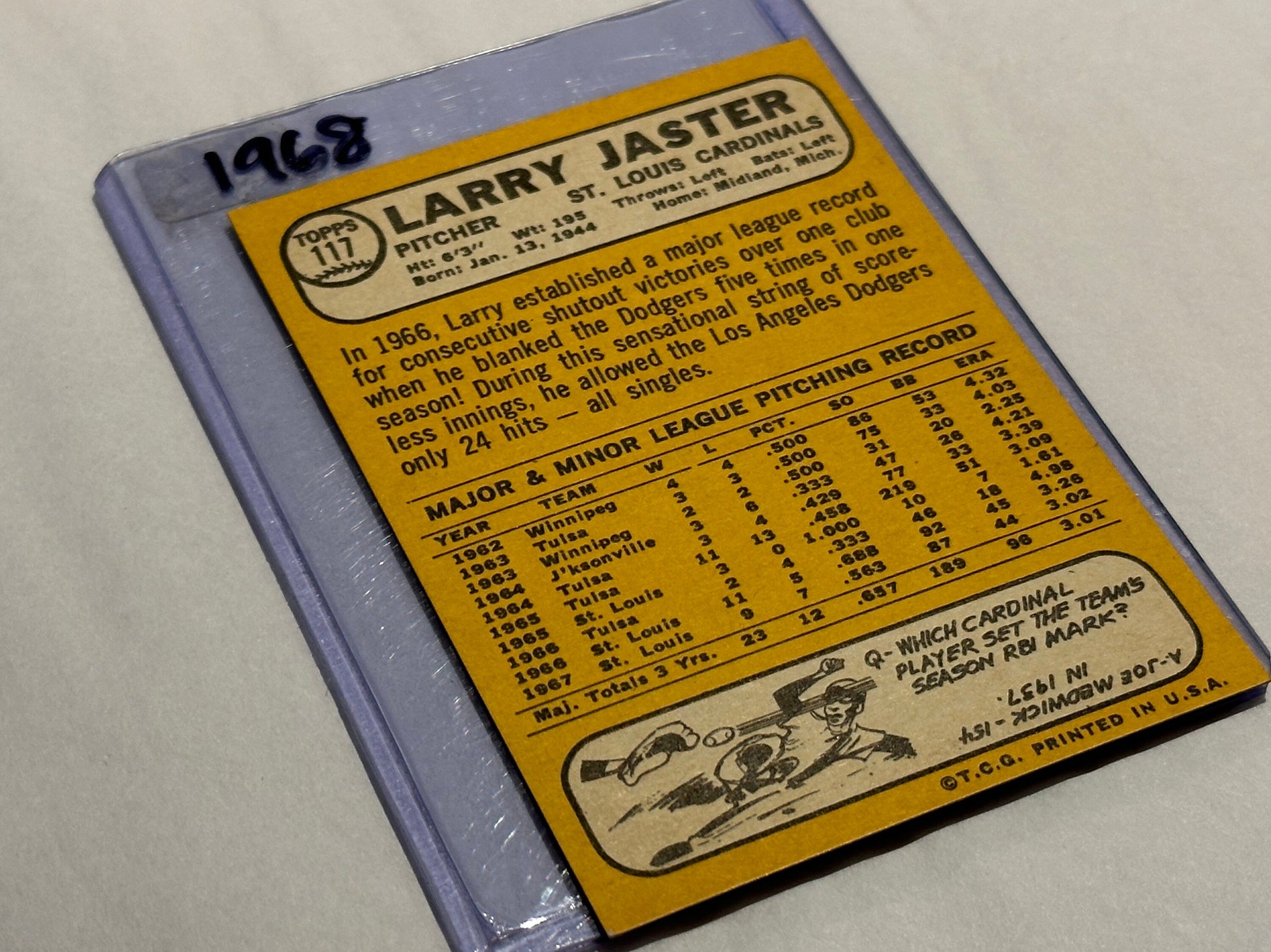 Larry Jaster - St. Louis Cardinals Pitcher | Baseball Card