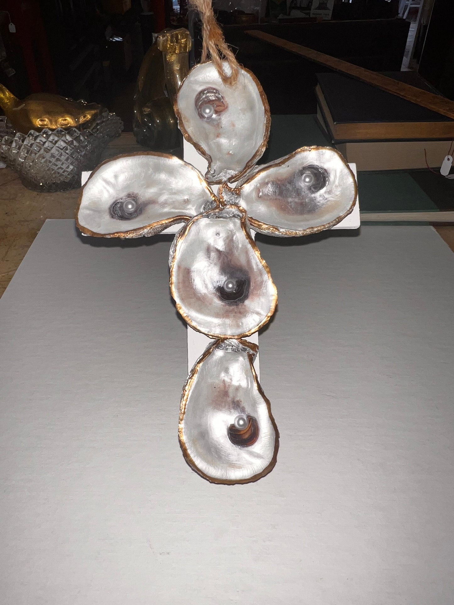Seashell Serenity: Handcrafted Oyster Shell Cross - Beautiful Blend of Nature and Faith