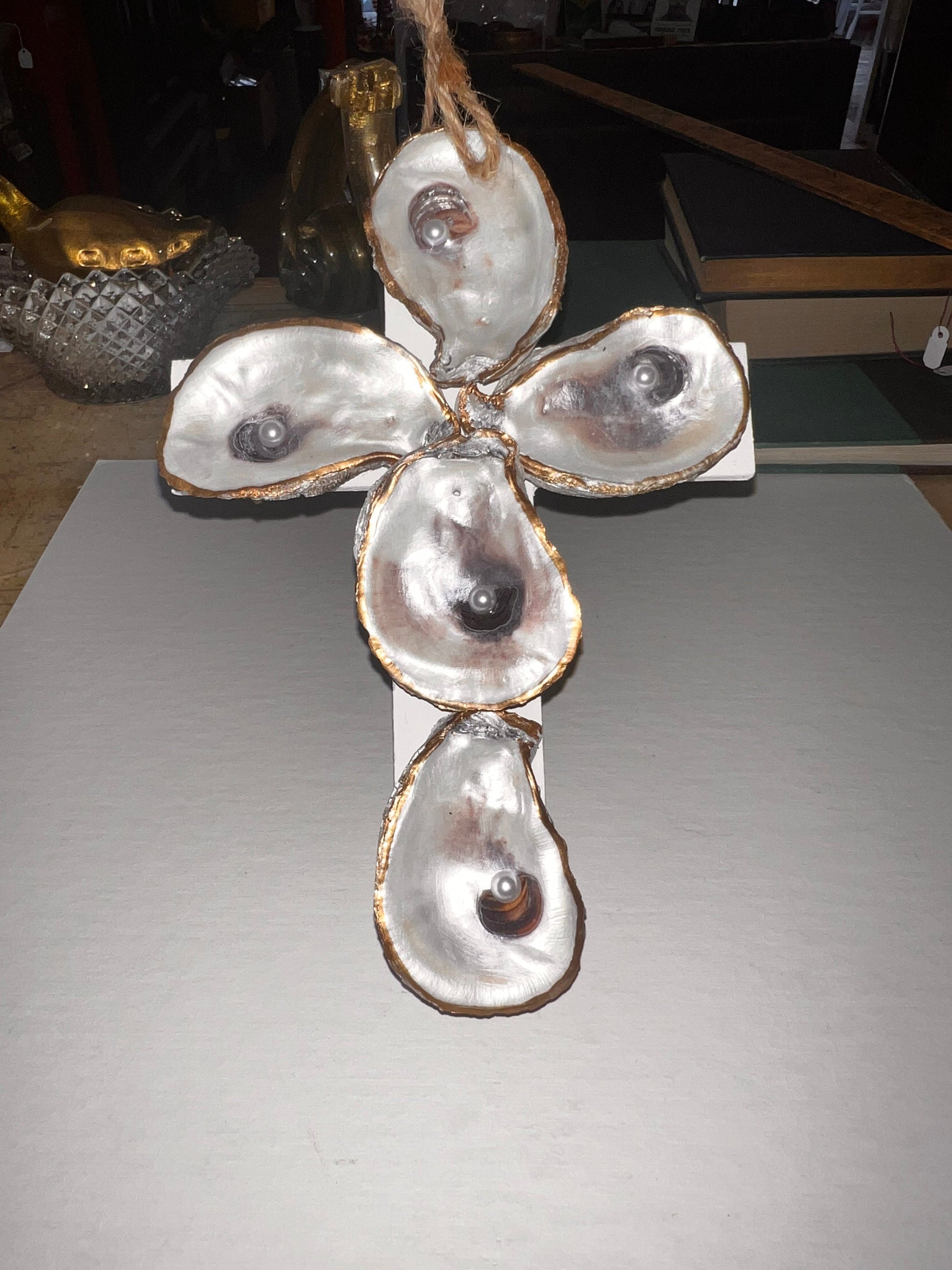 Seashell Serenity: Handcrafted Oyster Shell Cross - Beautiful Blend of Nature and Faith