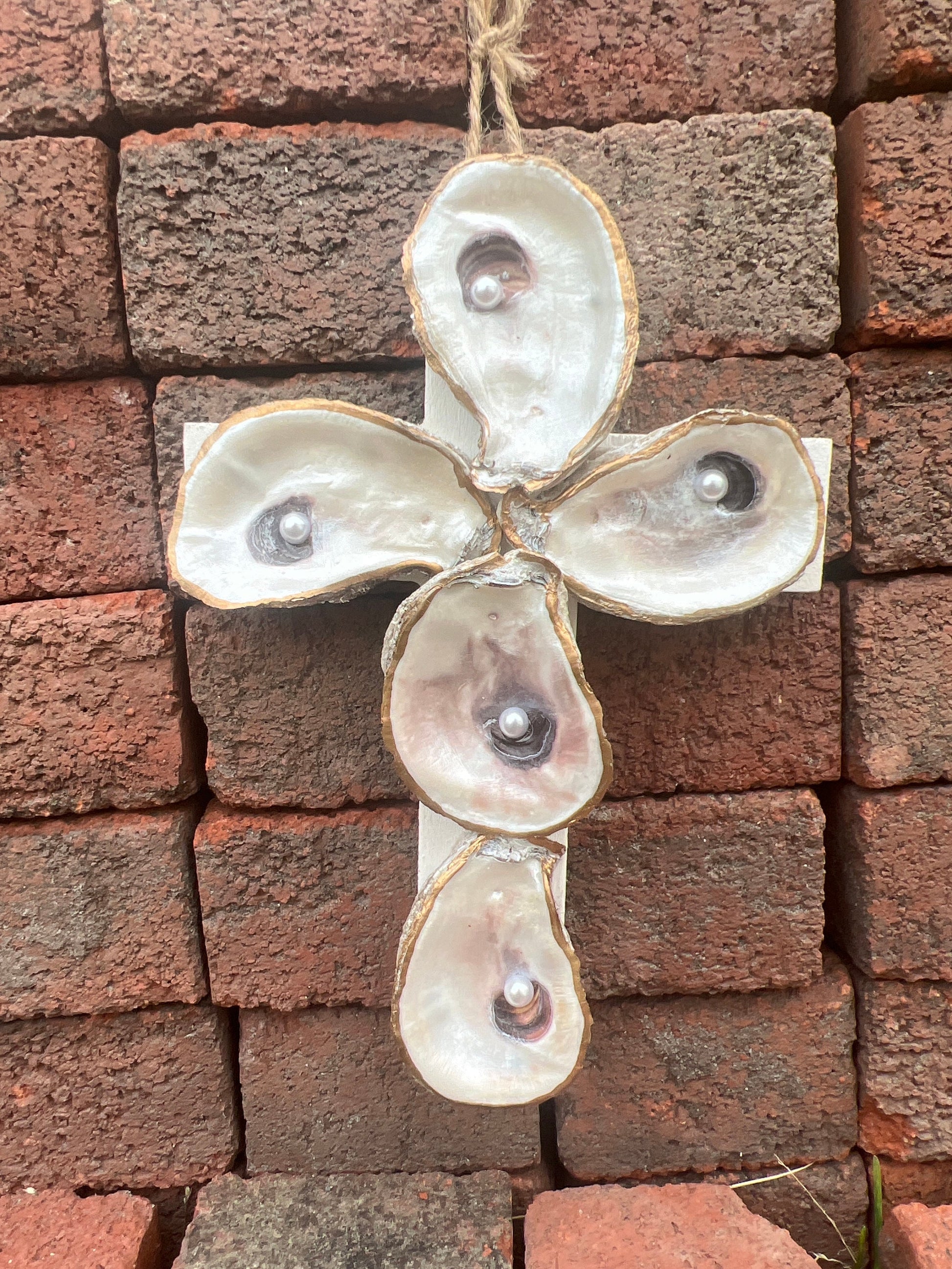Seashell Serenity: Handcrafted Oyster Shell Cross - Beautiful Blend of Nature and Faith