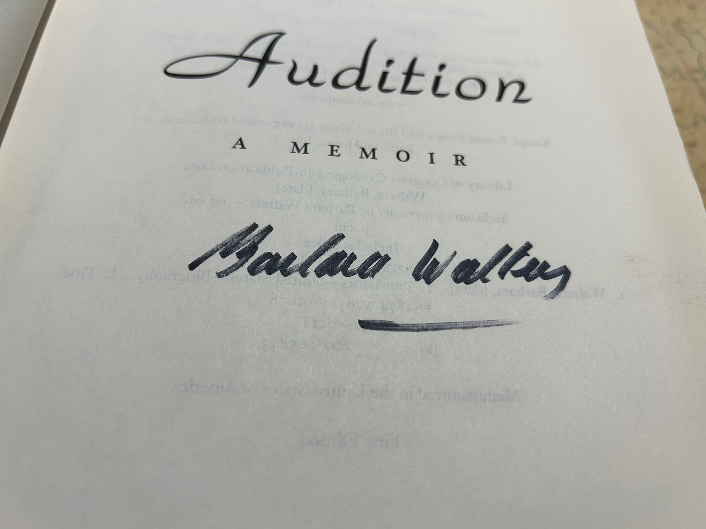 Audition: A Memoir by Barbara Walters *AUTOGRAPHED* | Literature