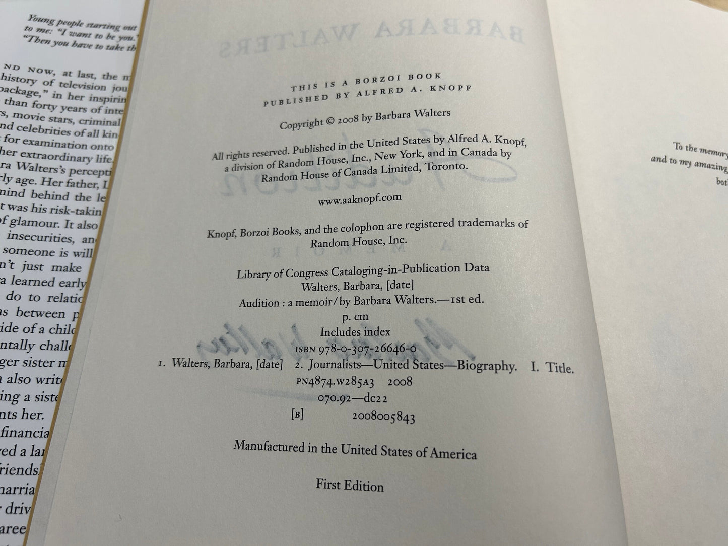 Audition: A Memoir by Barbara Walters *AUTOGRAPHED* | Literature