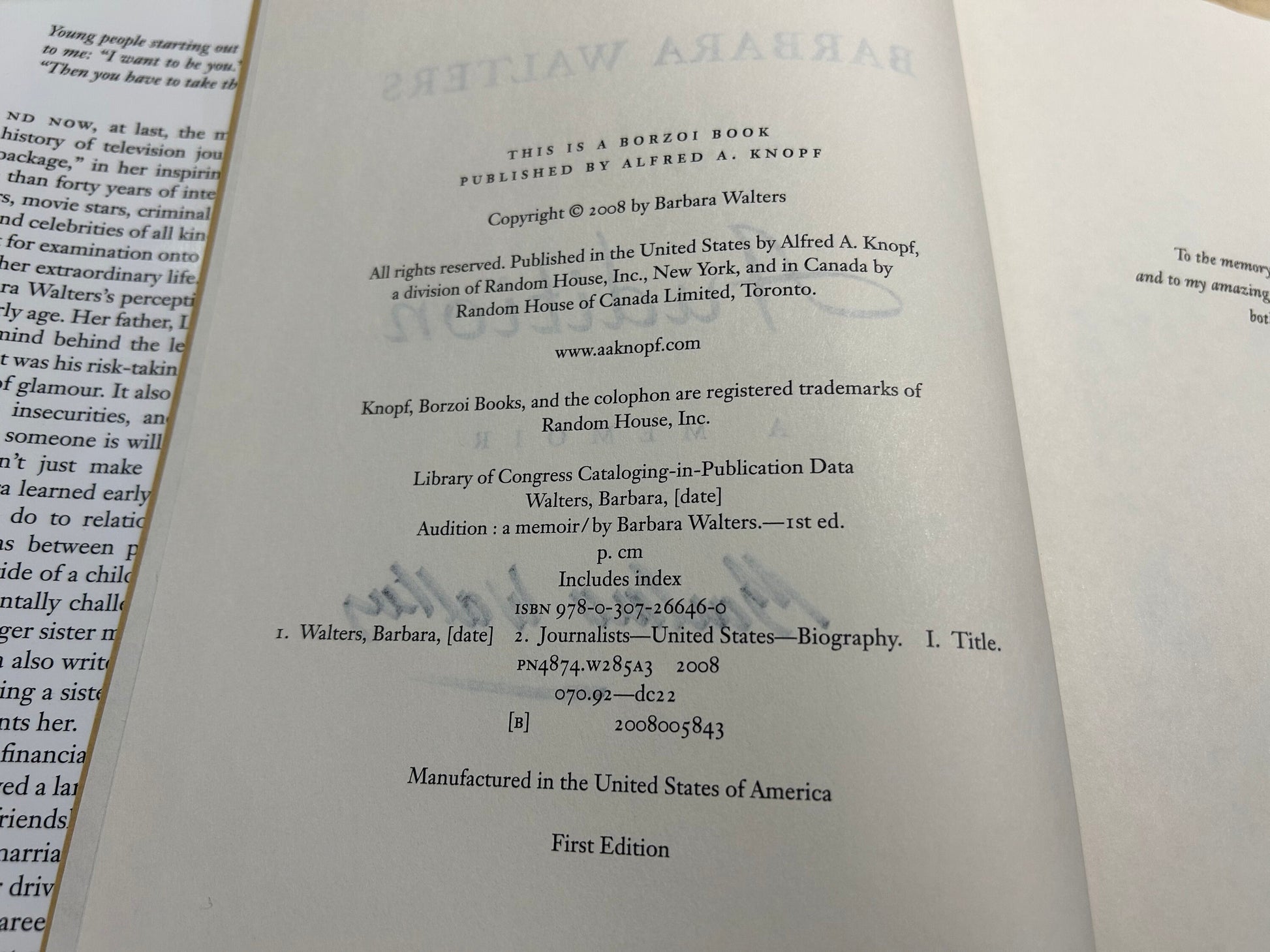 Audition: A Memoir by Barbara Walters *AUTOGRAPHED* | Literature