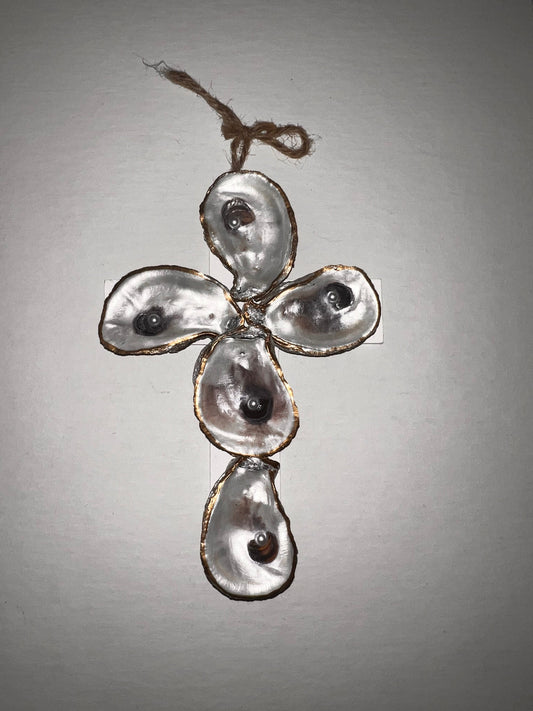 Seashell Serenity: Handcrafted Oyster Shell Cross - Beautiful Blend of Nature and Faith