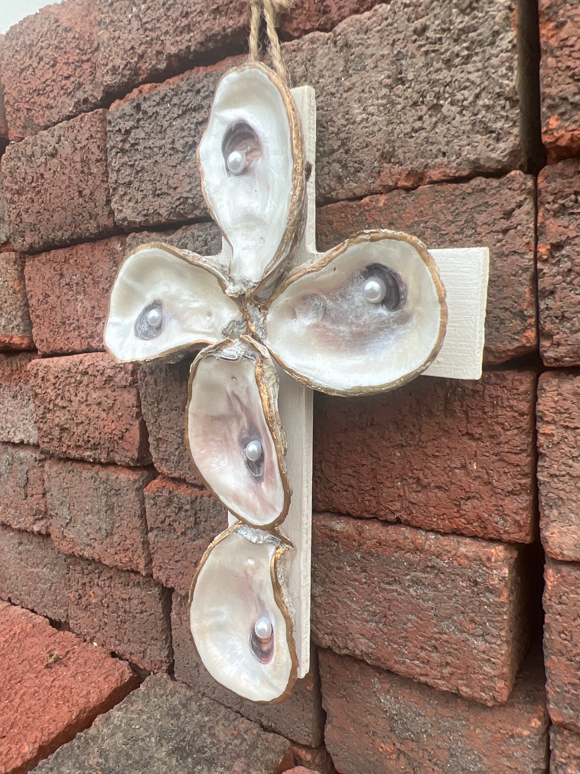 Seashell Serenity: Handcrafted Oyster Shell Cross - Beautiful Blend of Nature and Faith