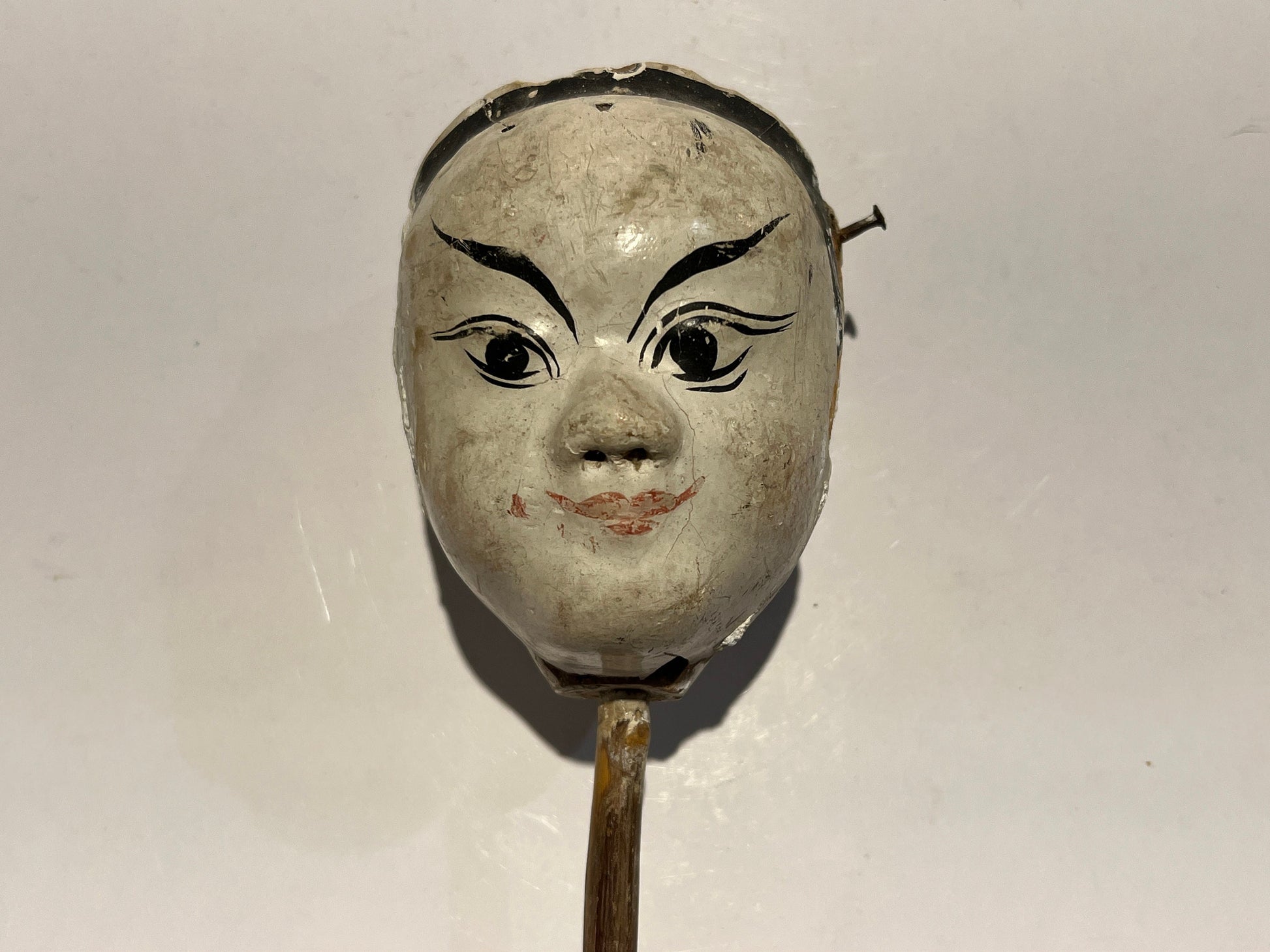 Vintage Asian folk art stick puppet, hand painted, collectable, hand puppet