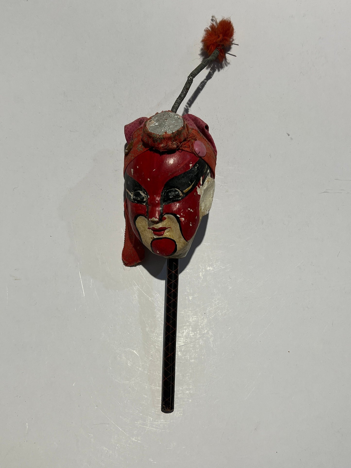 Vintage Asian folk art stick puppet, hand painted, collectable, hand puppet