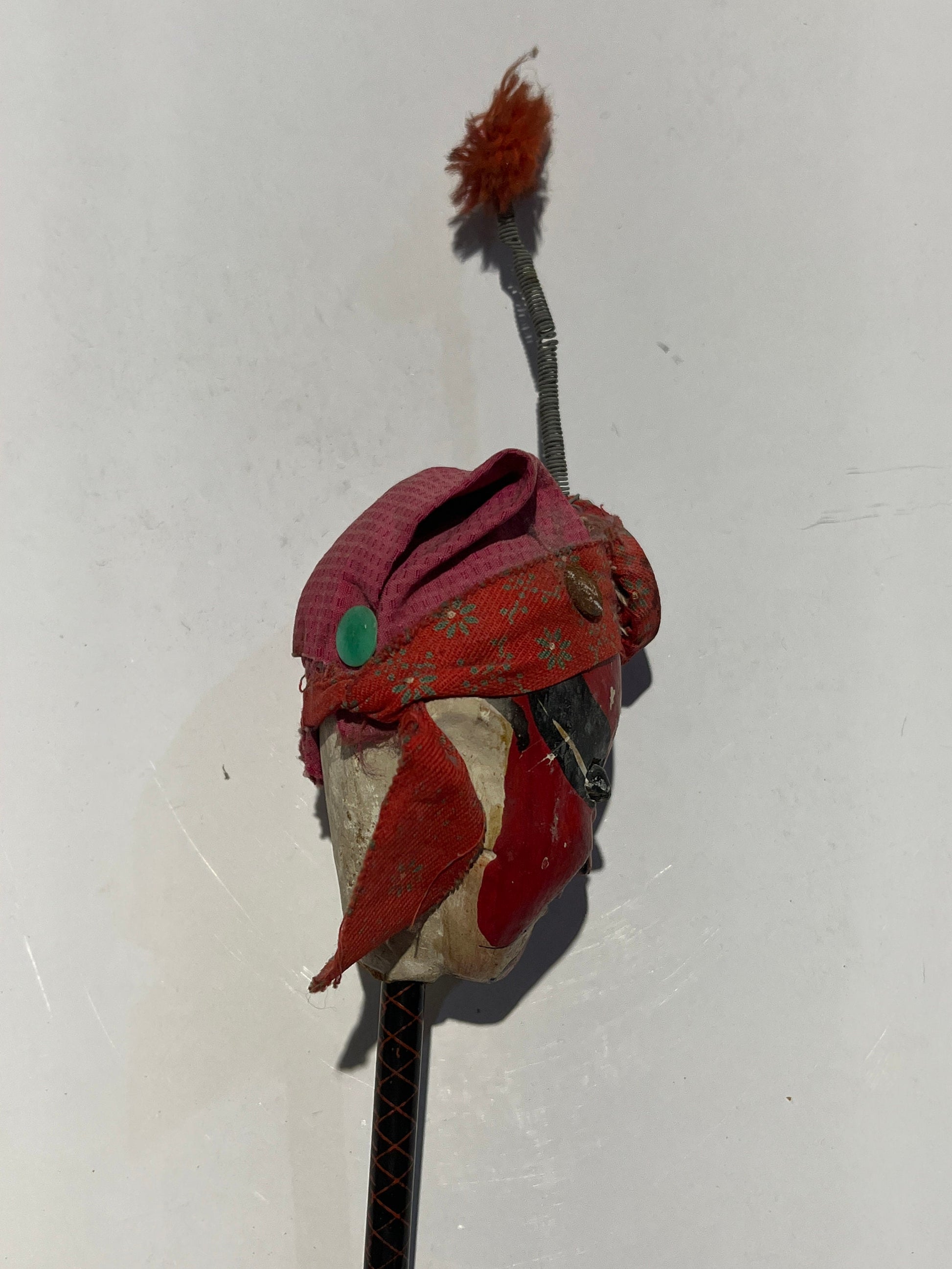 Vintage Asian folk art stick puppet, hand painted, collectable, hand puppet