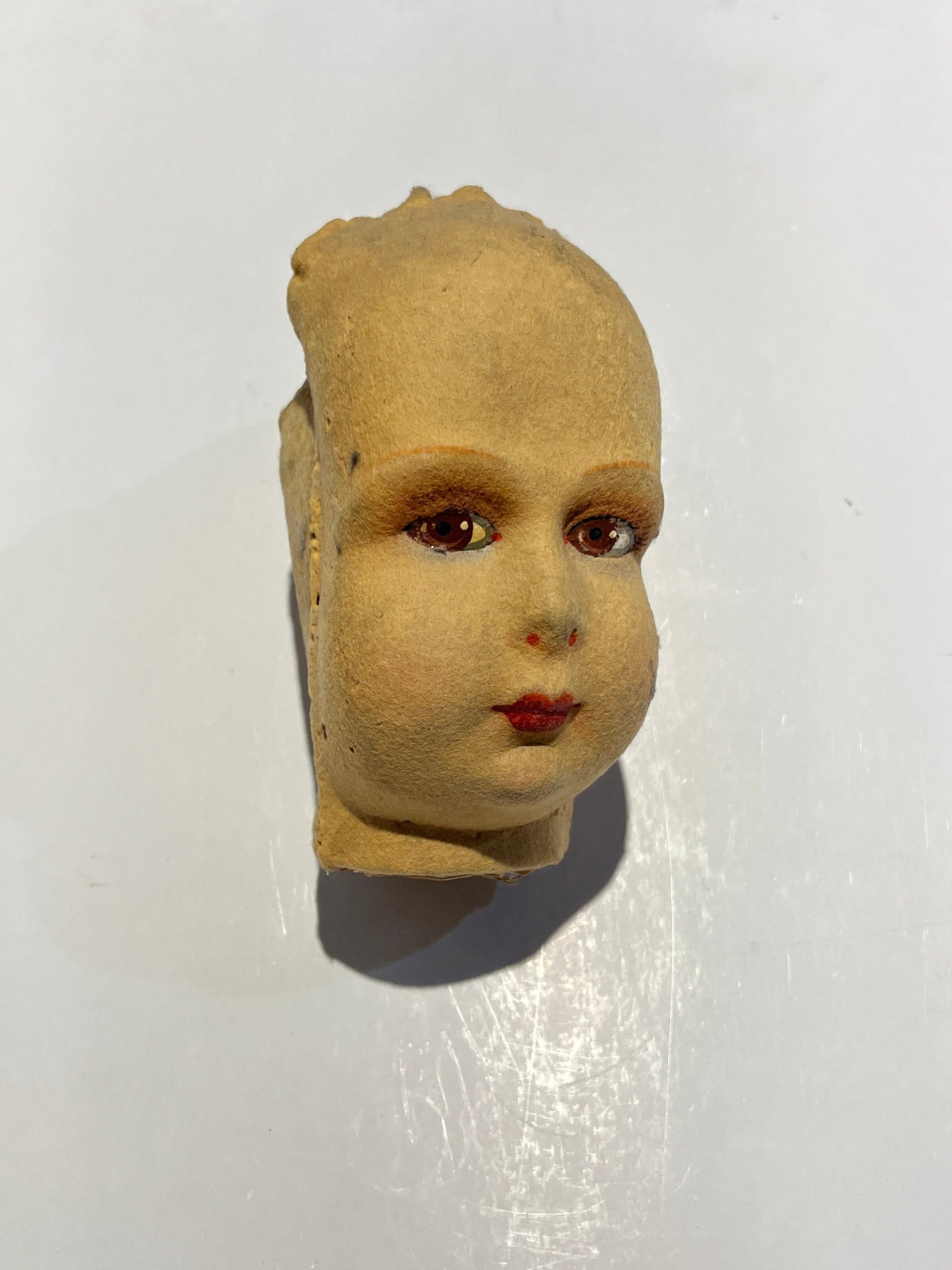 vintage antique medium size 1900s plush fabric doll head | baby doll antique | distressed vintage doll | home decor