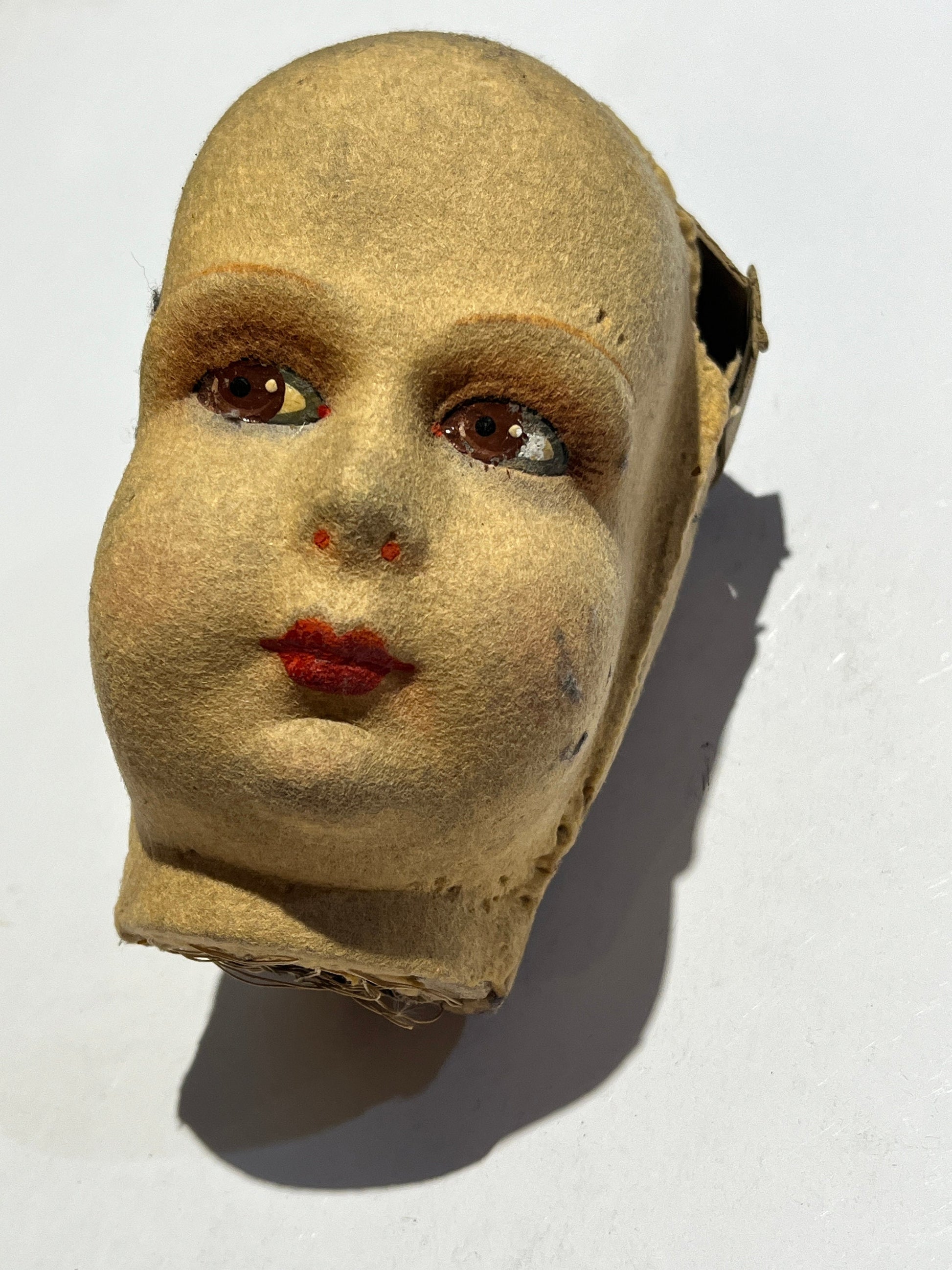 vintage antique medium size 1900s plush fabric doll head | baby doll antique | distressed vintage doll | home decor