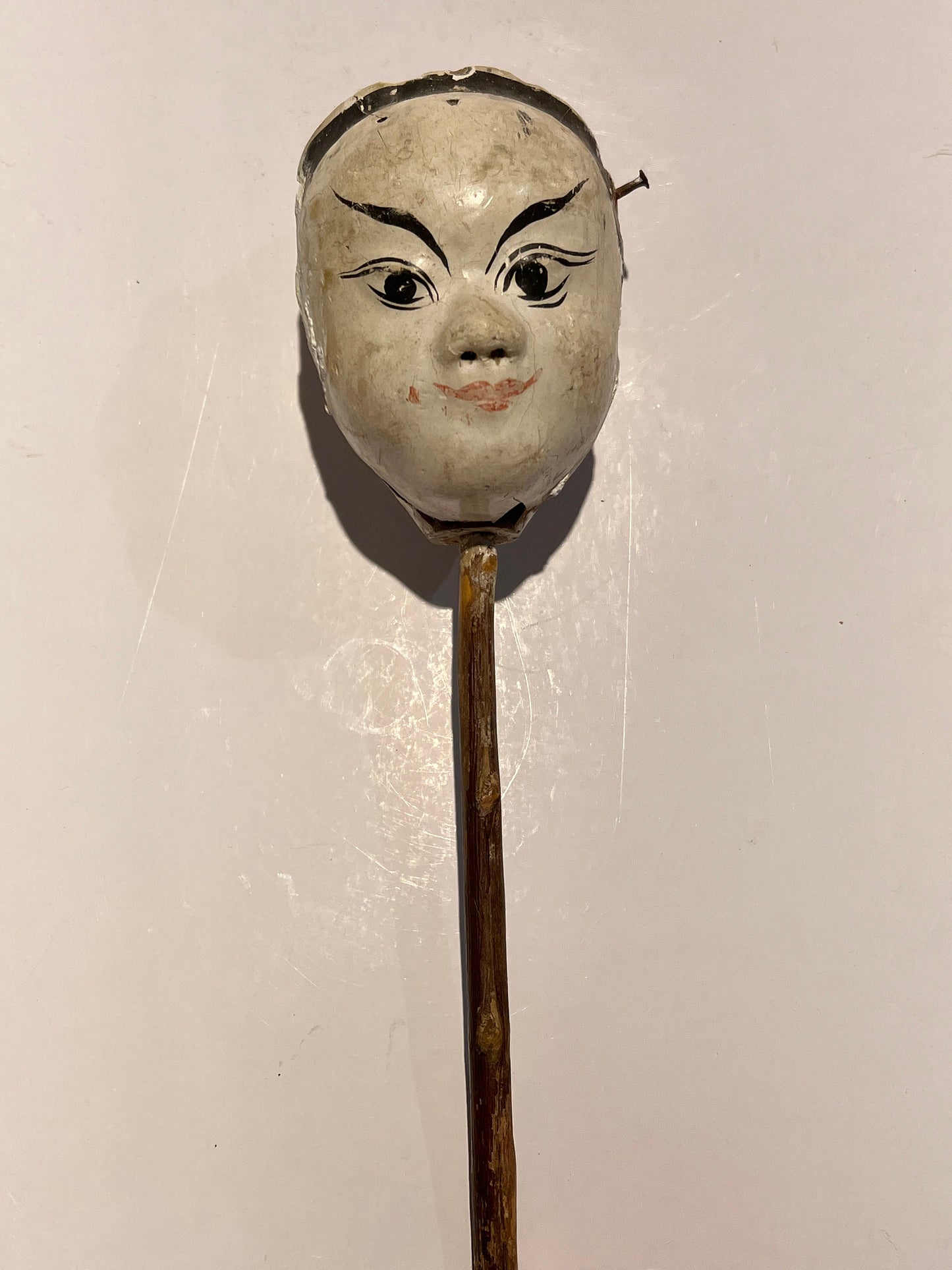 Vintage Asian folk art stick puppet, hand painted, collectable, hand puppet