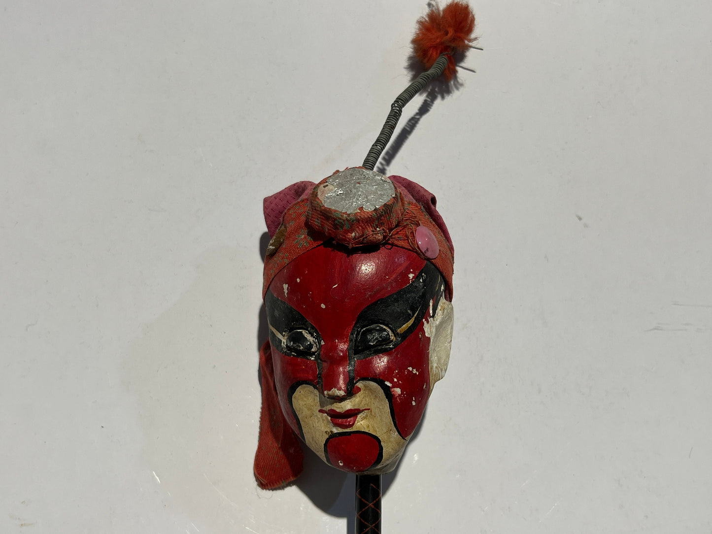 Vintage Asian folk art stick puppet, hand painted, collectable, hand puppet