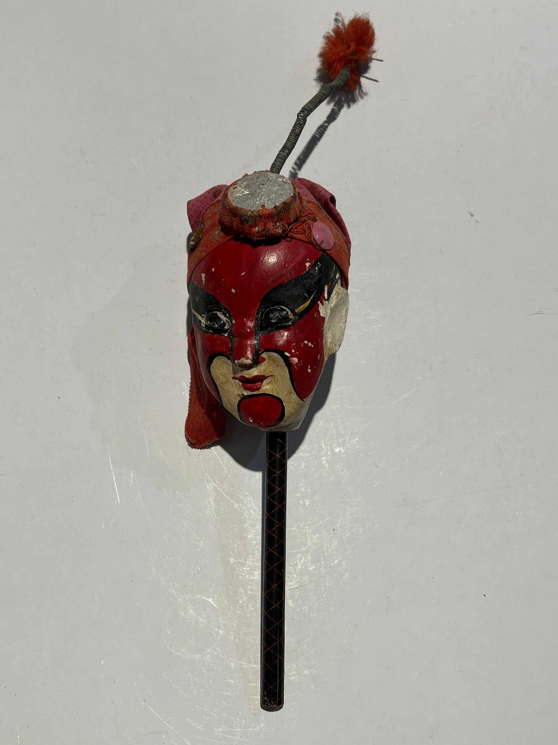 Vintage Asian folk art stick puppet, hand painted, collectable, hand puppet