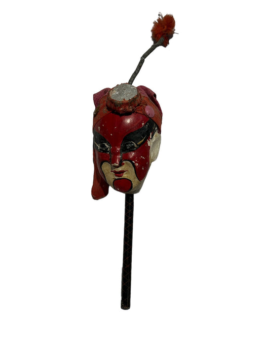 Vintage Asian folk art stick puppet, hand painted, collectable, hand puppet