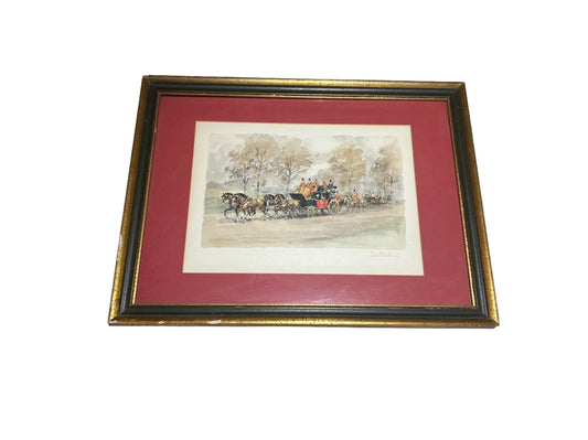 Rural Landscape Framed Watercolor | 18th Century Horseback Painting | Home Decor