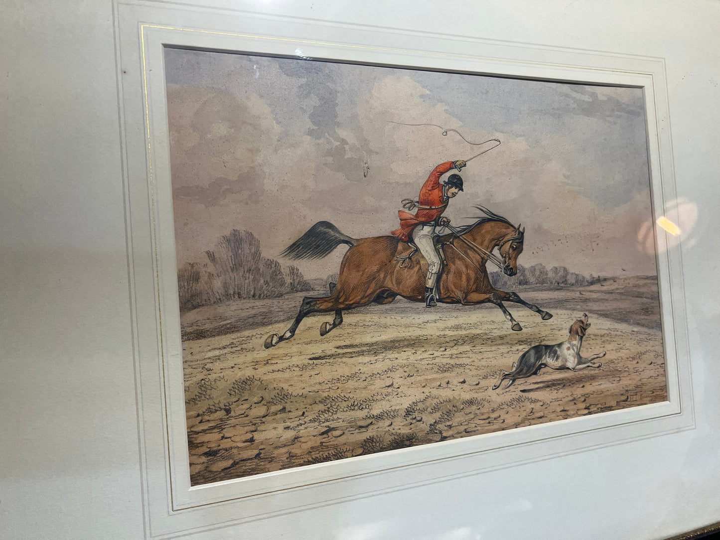 Henry Thomas Alken | Hand Colored Lithograph | 18th Century Sporting Painting | Glass Frame | Home Decor