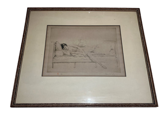 Danseuse Au Canape Signed Etching | Antique Handmade Etching | 18th Century | Glass Frame | Home Decor