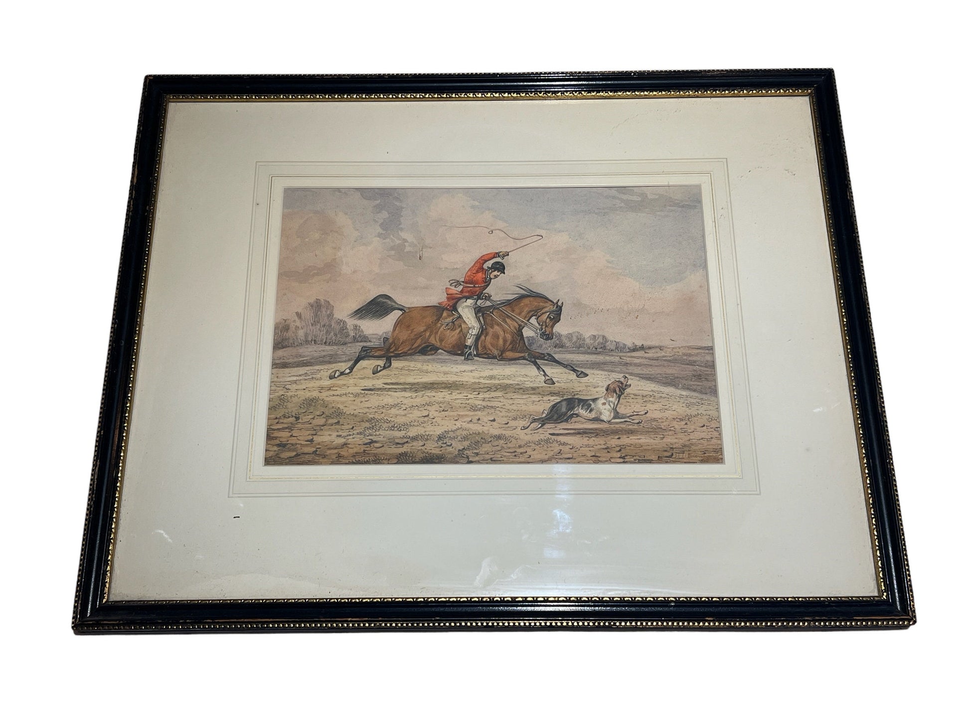 Henry Thomas Alken | Hand Colored Lithograph | 18th Century Sporting Painting | Glass Frame | Home Decor