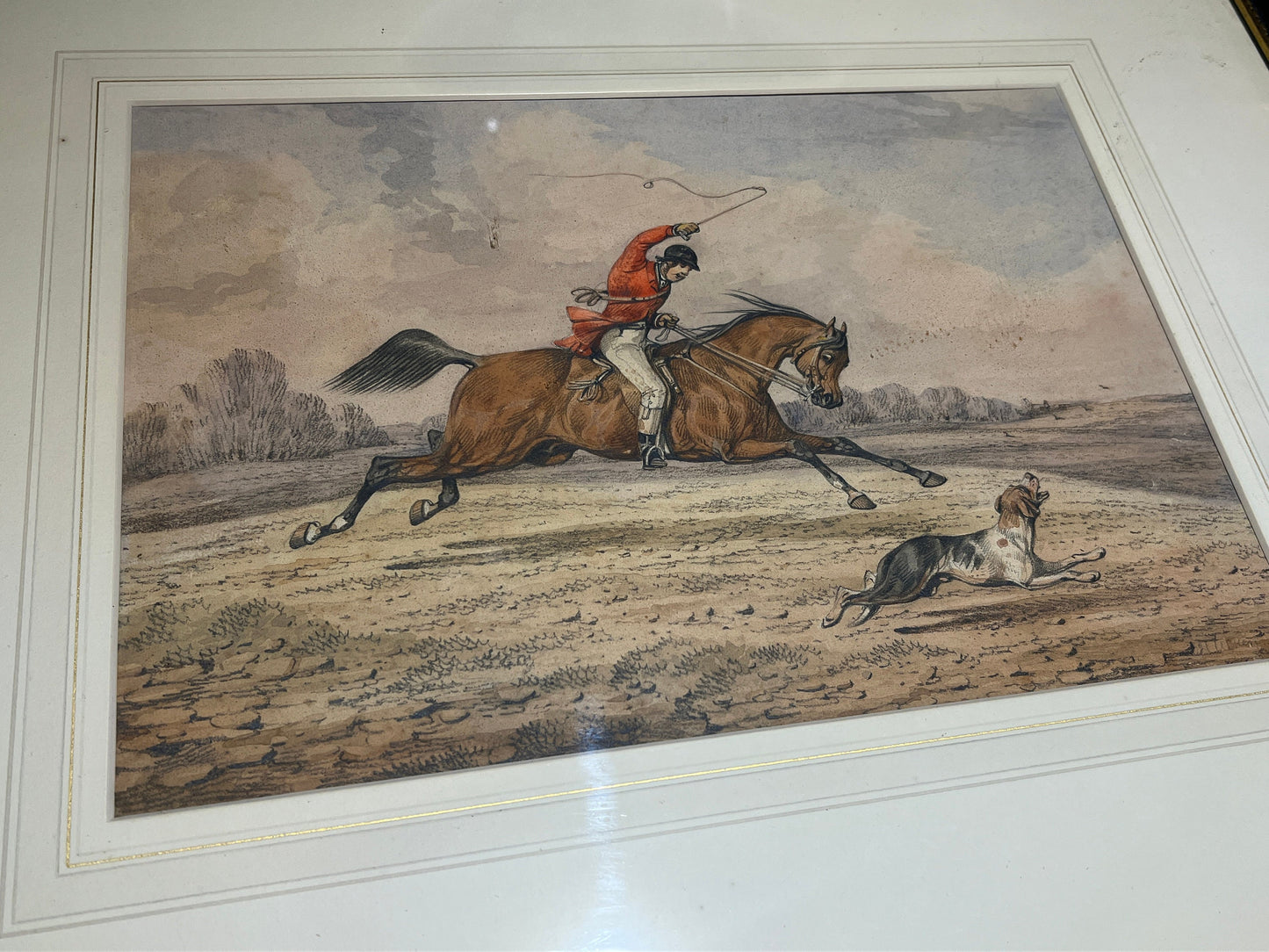 Henry Thomas Alken | Hand Colored Lithograph | 18th Century Sporting Painting | Glass Frame | Home Decor