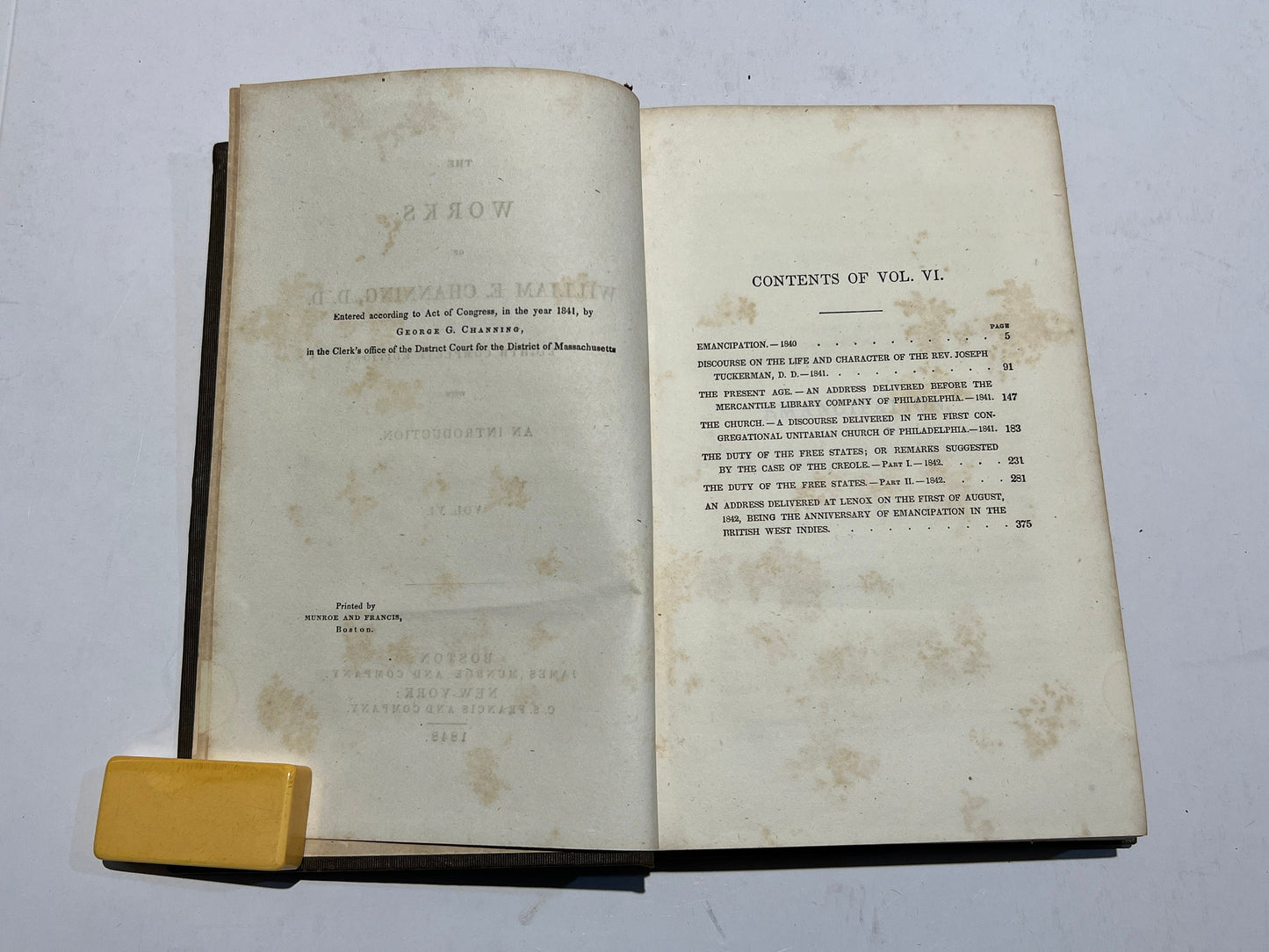 Channing's Works Vol. VI. | Works Of William E. Channing D.D. | 1849 Edition Abolitionist Slavery | Eighth Complete Edition