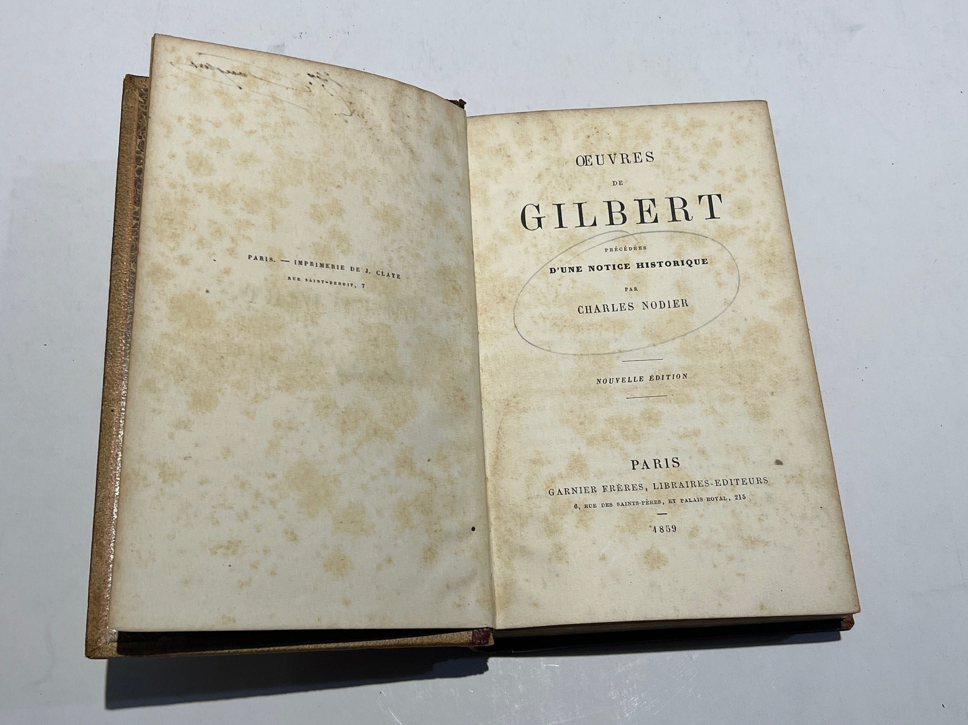 Oeuvres De Gilbert | Complete Works by Gilbert | French Antique Book | Printed In France | 1859