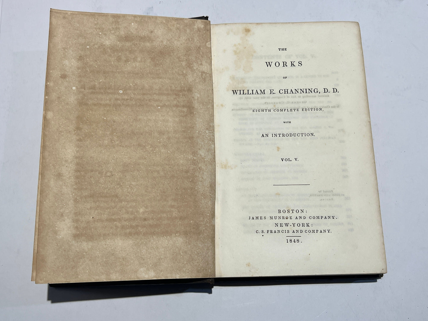 Channing's Works Vol. V. | Works Of William E. Channing D.D. | 1849 Edition Abolitionist Slavery | Eight Complete Edition