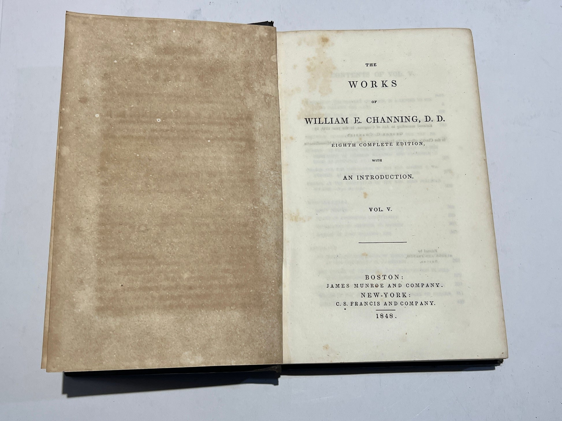 Channing's Works Vol. V. | Works Of William E. Channing D.D. | 1849 Edition Abolitionist Slavery | Eight Complete Edition