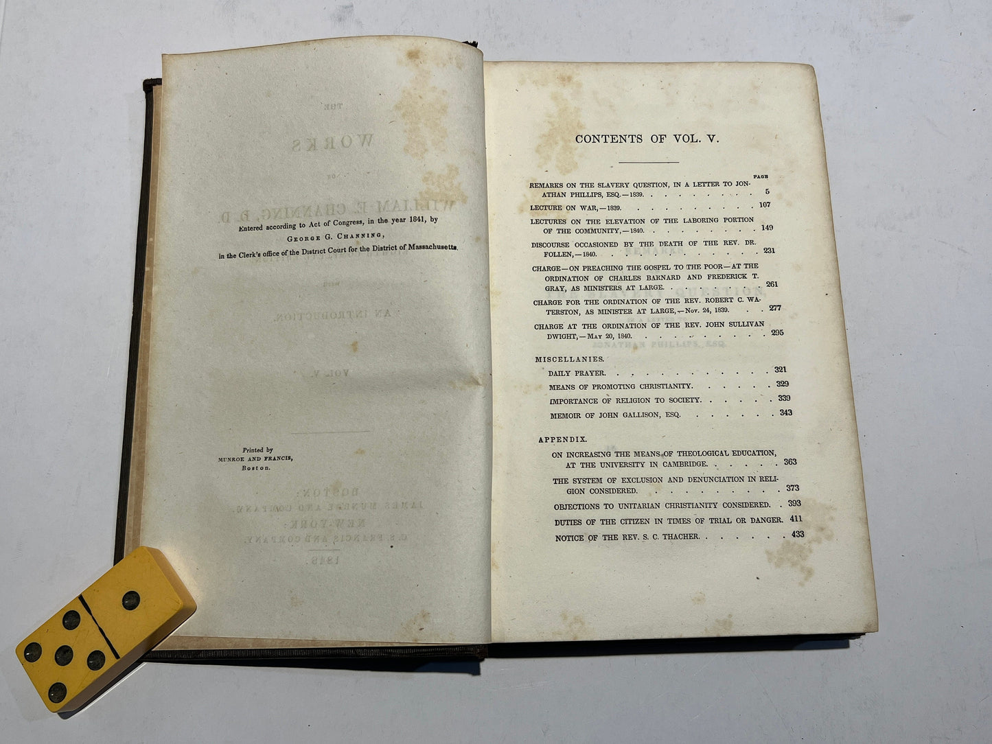 Channing's Works Vol. V. | Works Of William E. Channing D.D. | 1849 Edition Abolitionist Slavery | Eight Complete Edition