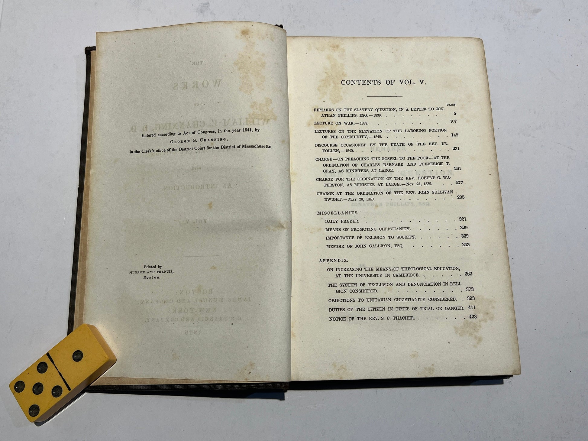 Channing's Works Vol. V. | Works Of William E. Channing D.D. | 1849 Edition Abolitionist Slavery | Eight Complete Edition