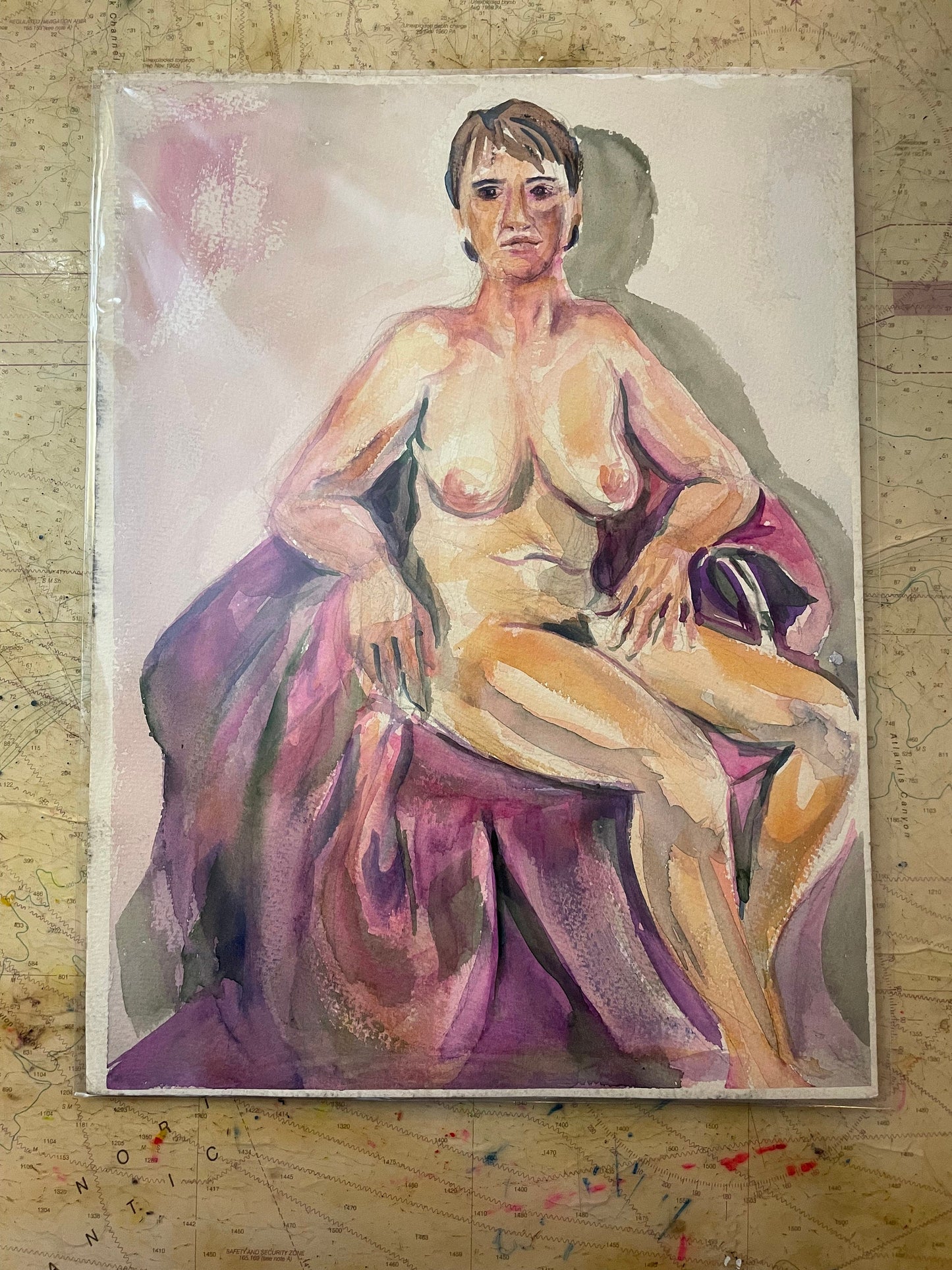 Early 80's Female Nude Watercolor by Unidentified Artist