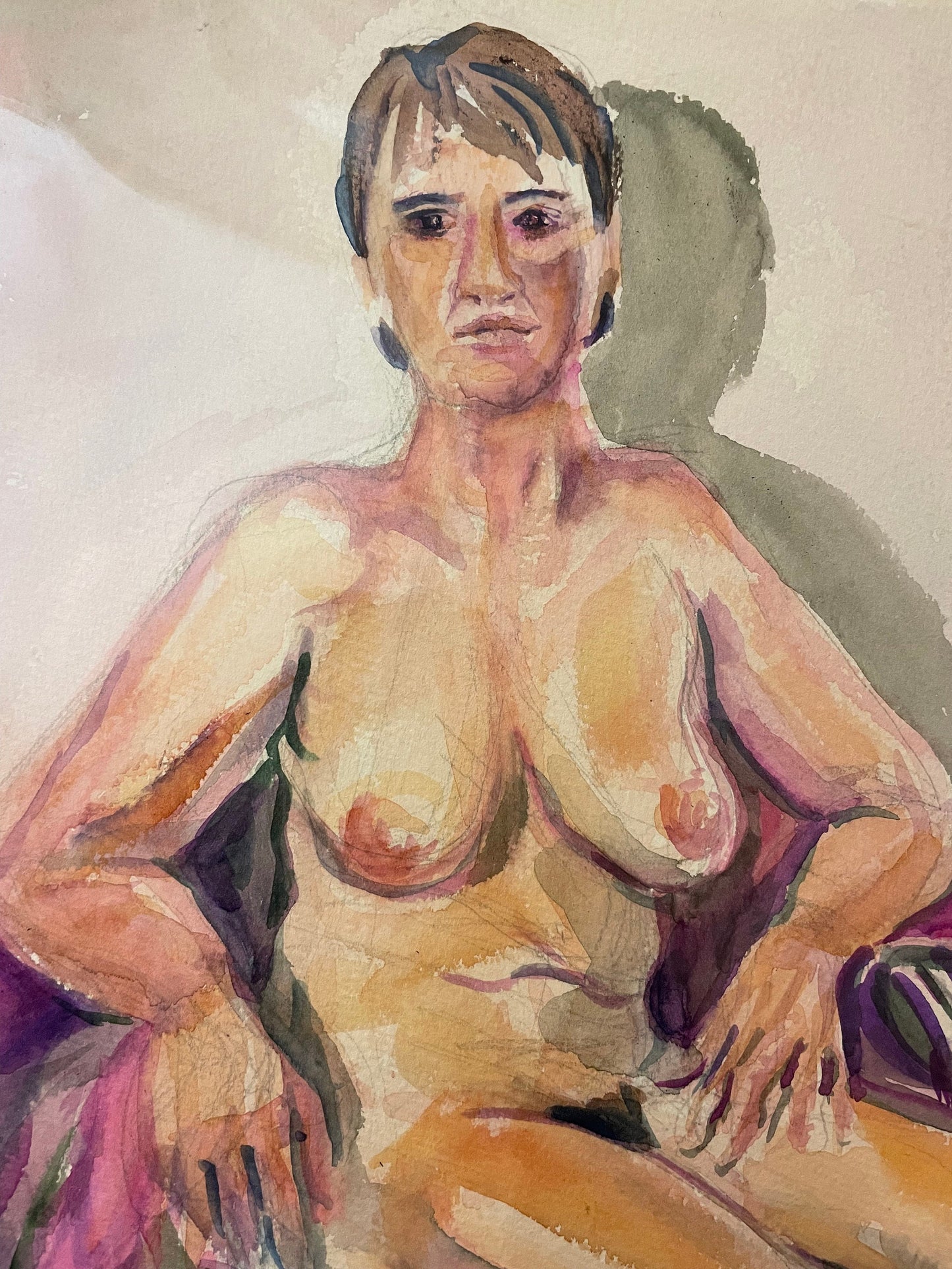 Early 80's Female Nude Watercolor by Unidentified Artist