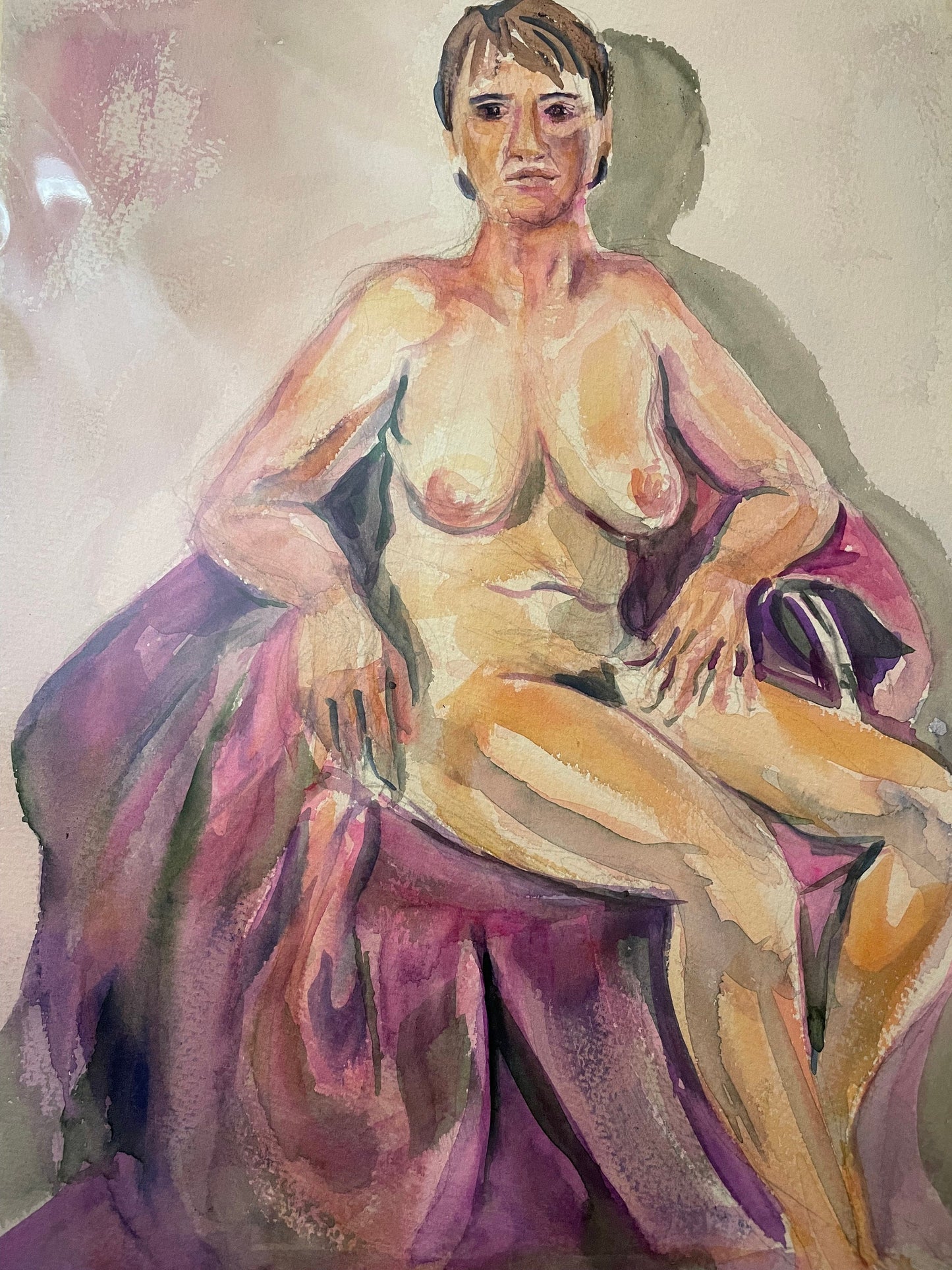 Early 80's Female Nude Watercolor by Unidentified Artist