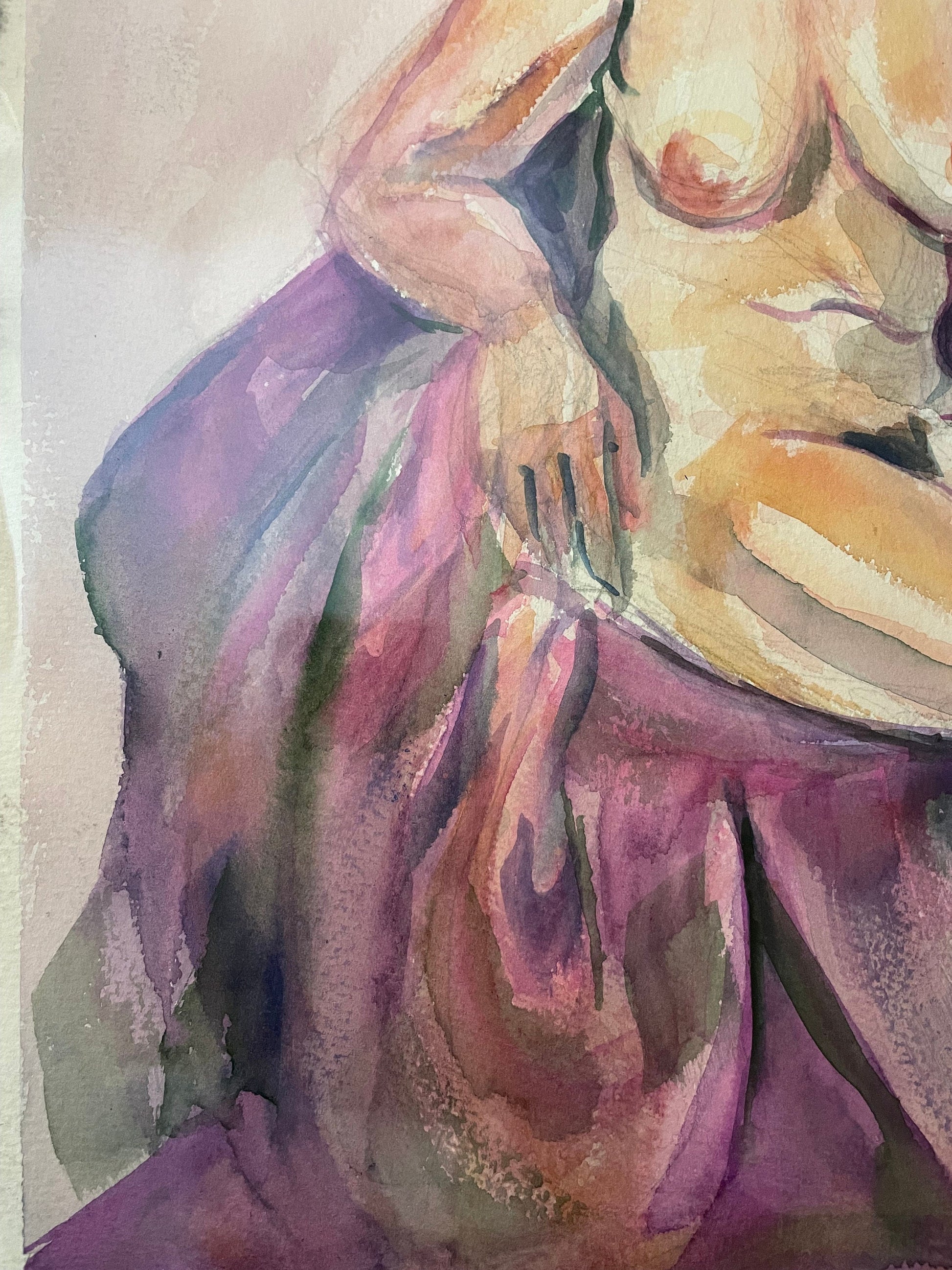 Early 80's Female Nude Watercolor by Unidentified Artist