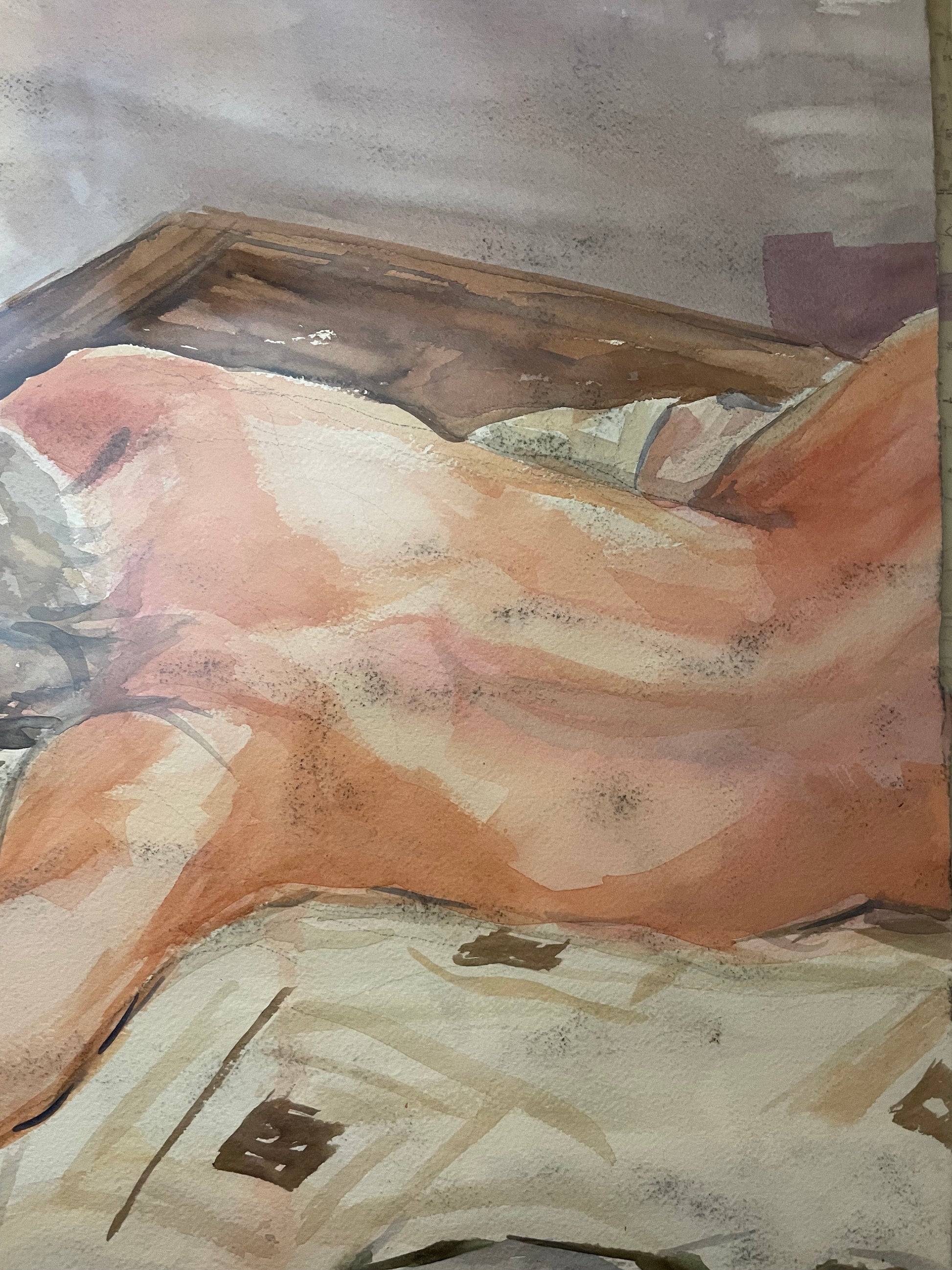 Early 80's Double Sided Male Nude Watercolor by Unidentified Artist