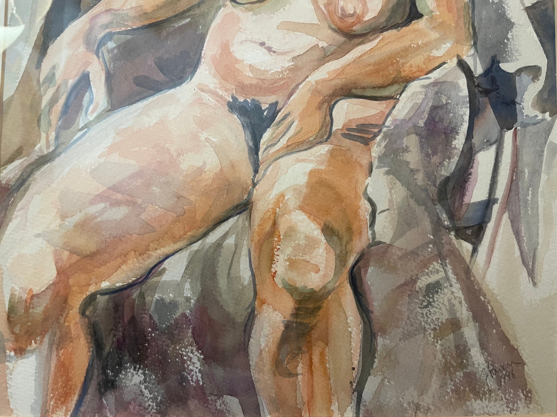 Framed Early 80's Female Nude Watercolor by Unidentified Artist