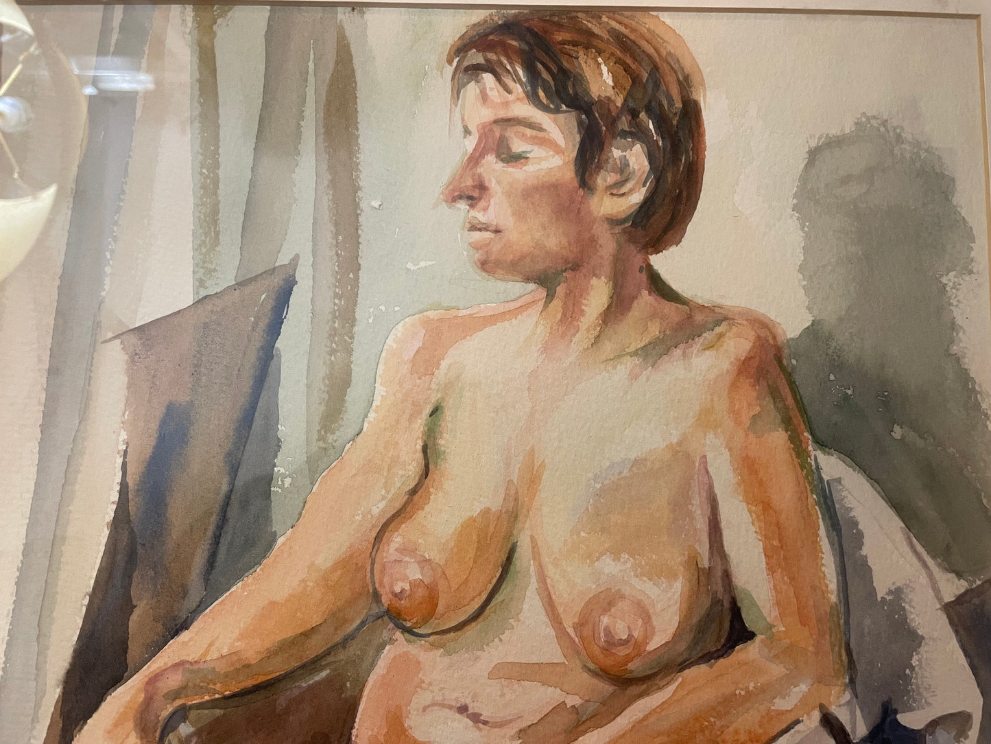 Framed Early 80's Female Nude Watercolor by Unidentified Artist