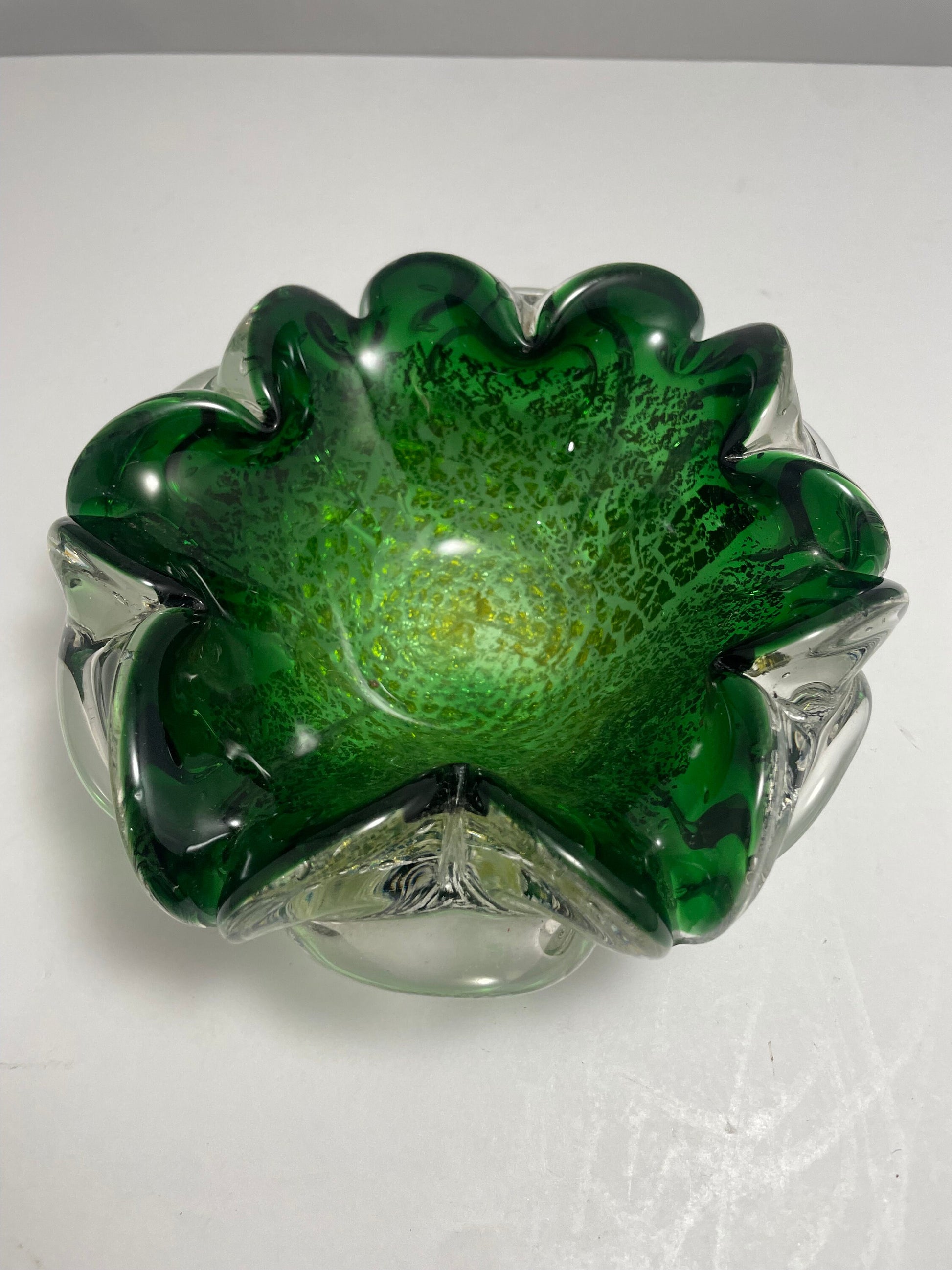 Vintage Murano Glass Green Bowl