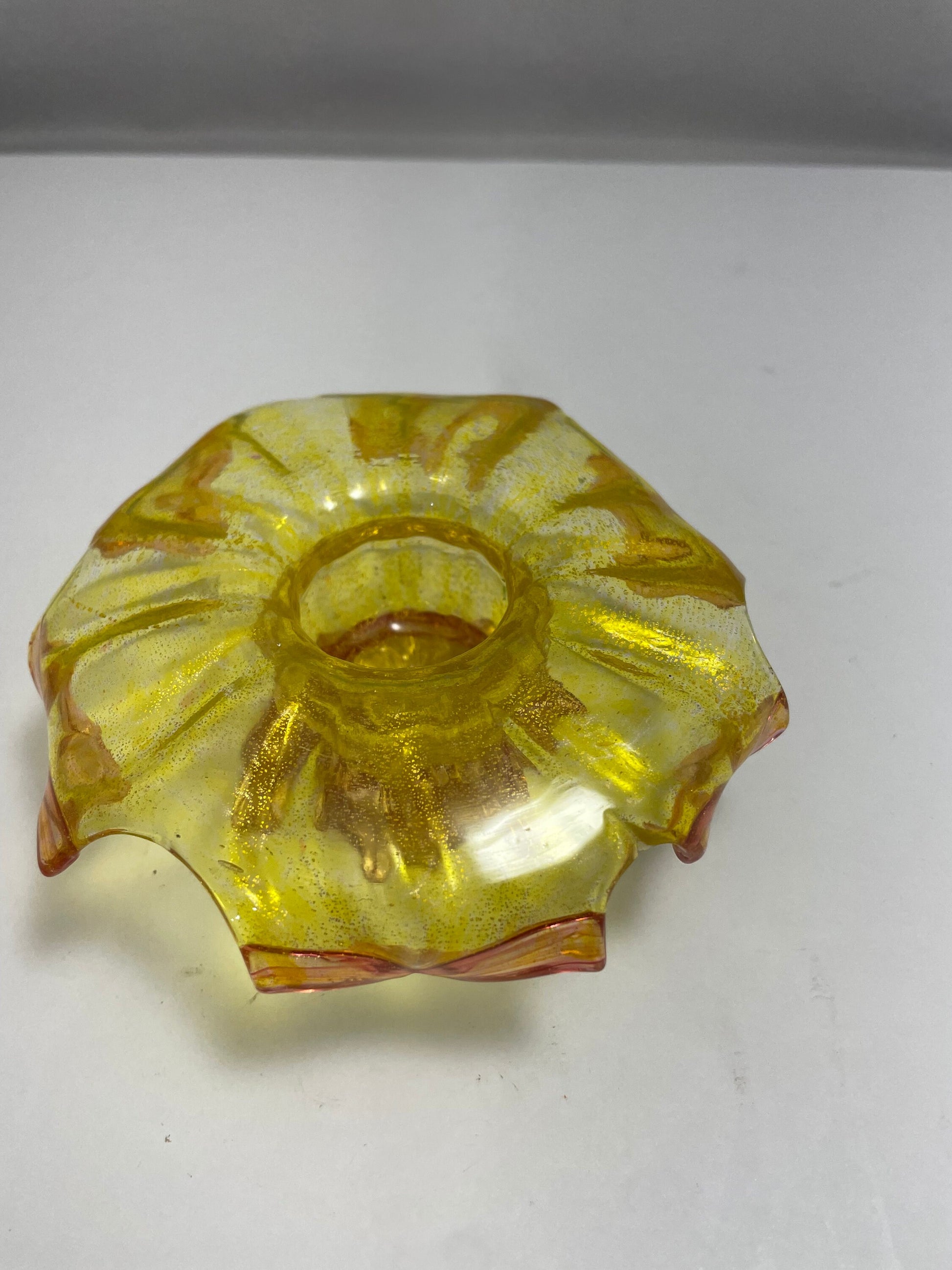 Vintage Yellow and Orange Flower Petal Shaped Murano Dish | Home Decor