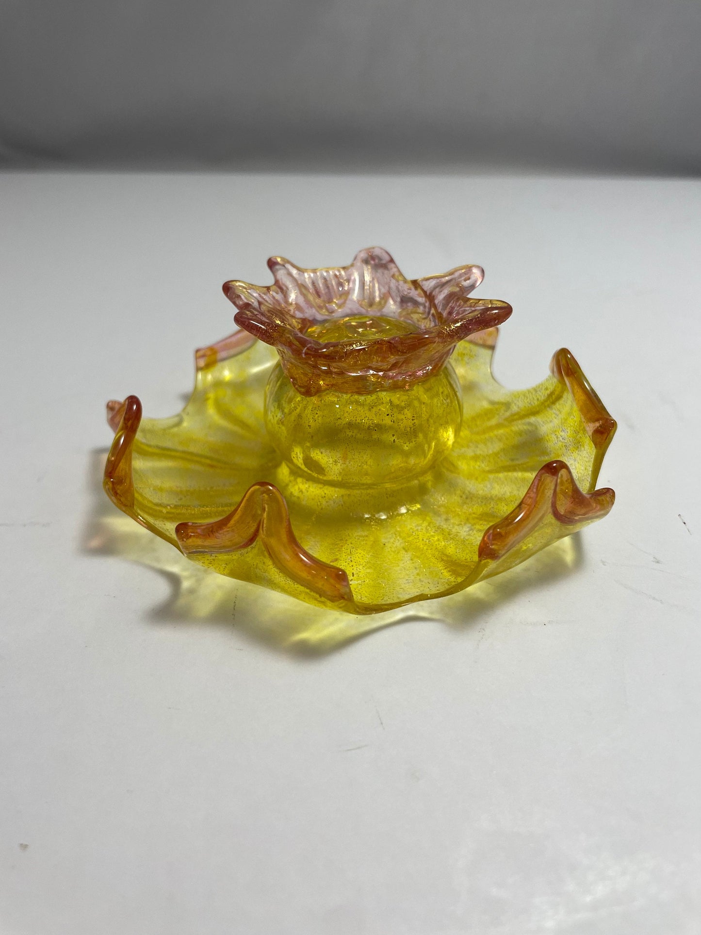 Vintage Yellow and Orange Flower Petal Shaped Murano Dish | Home Decor