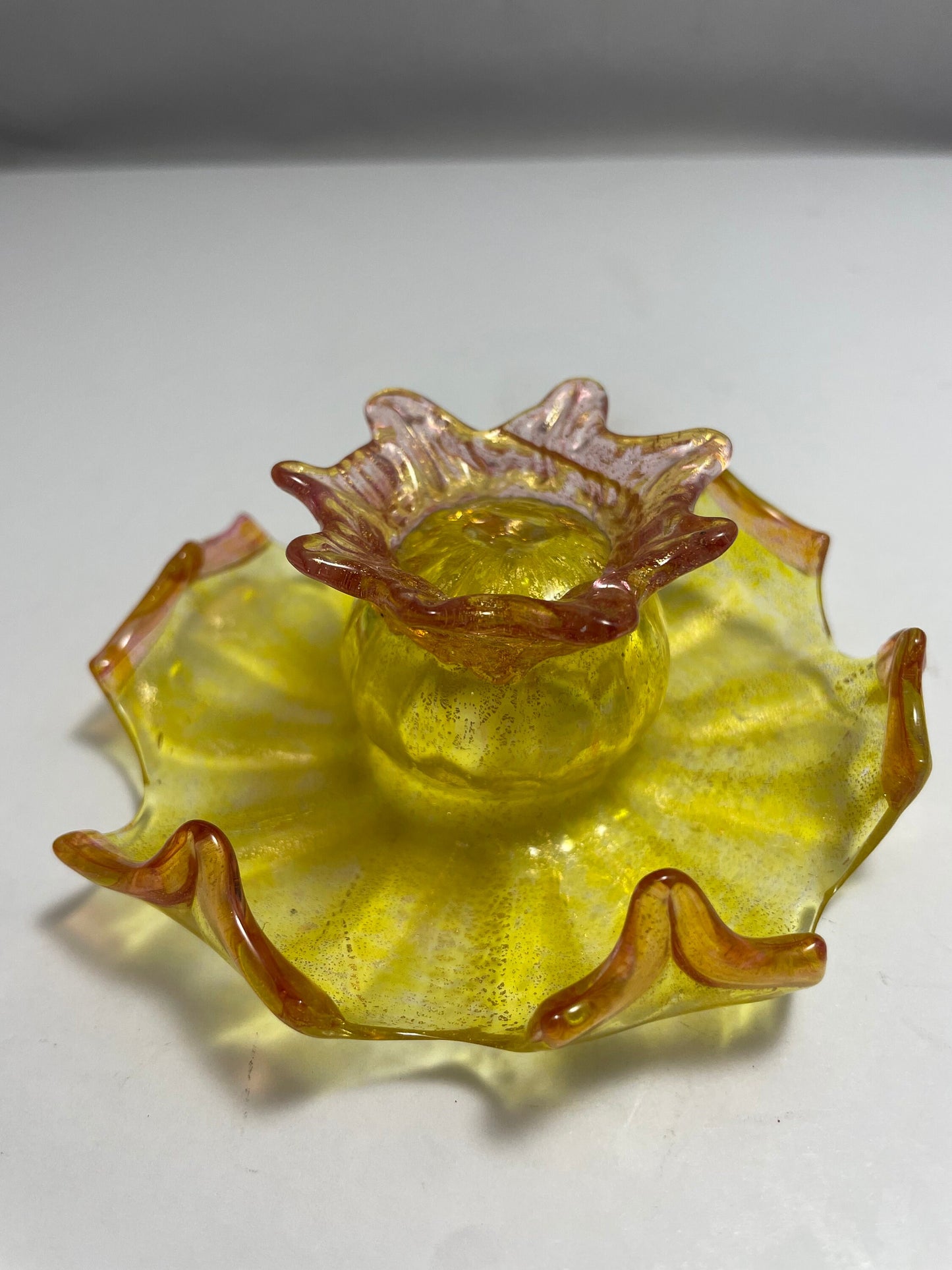 Vintage Yellow and Orange Flower Petal Shaped Murano Dish | Home Decor