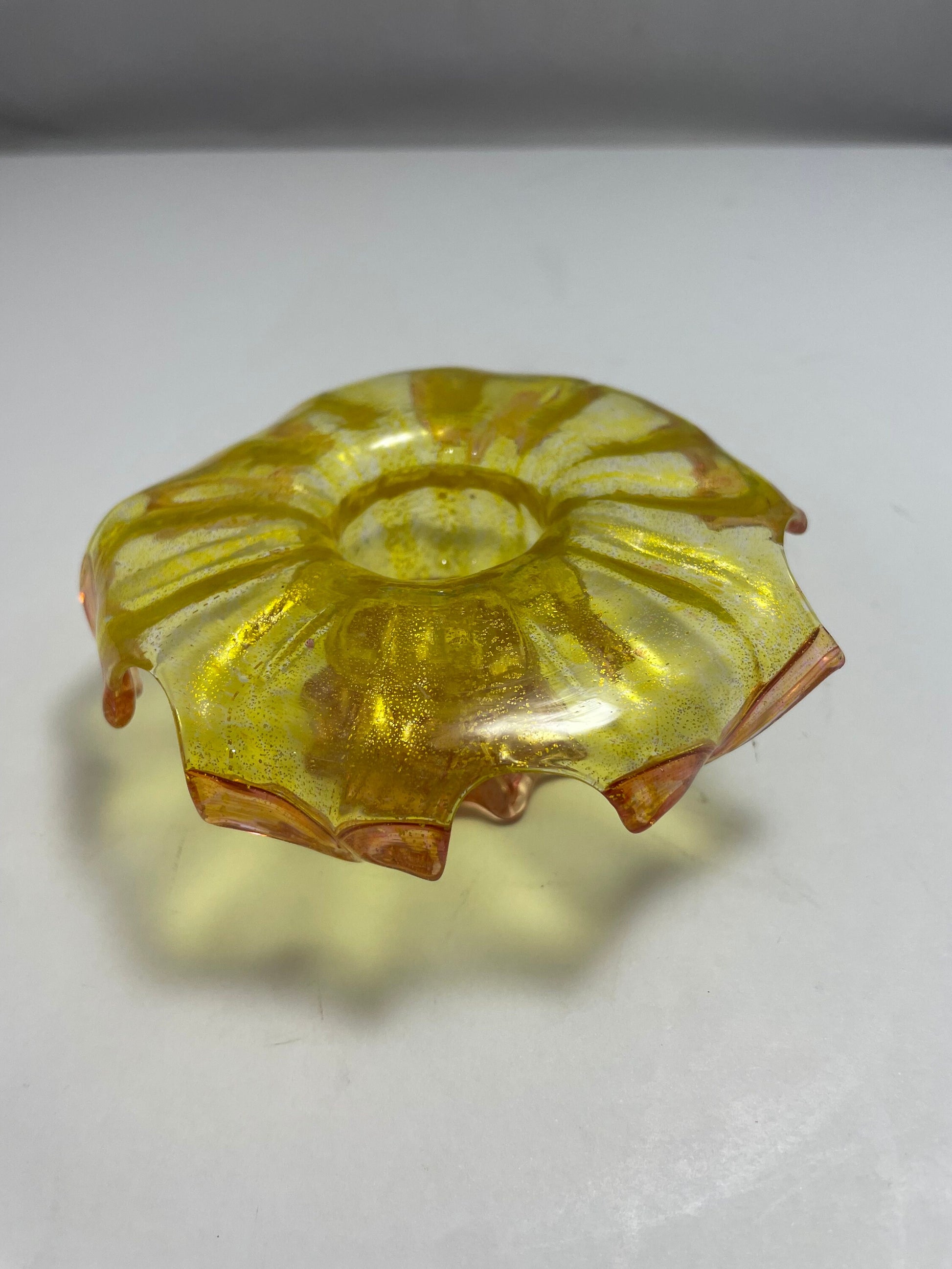 Vintage Yellow and Orange Flower Petal Shaped Murano Dish | Home Decor