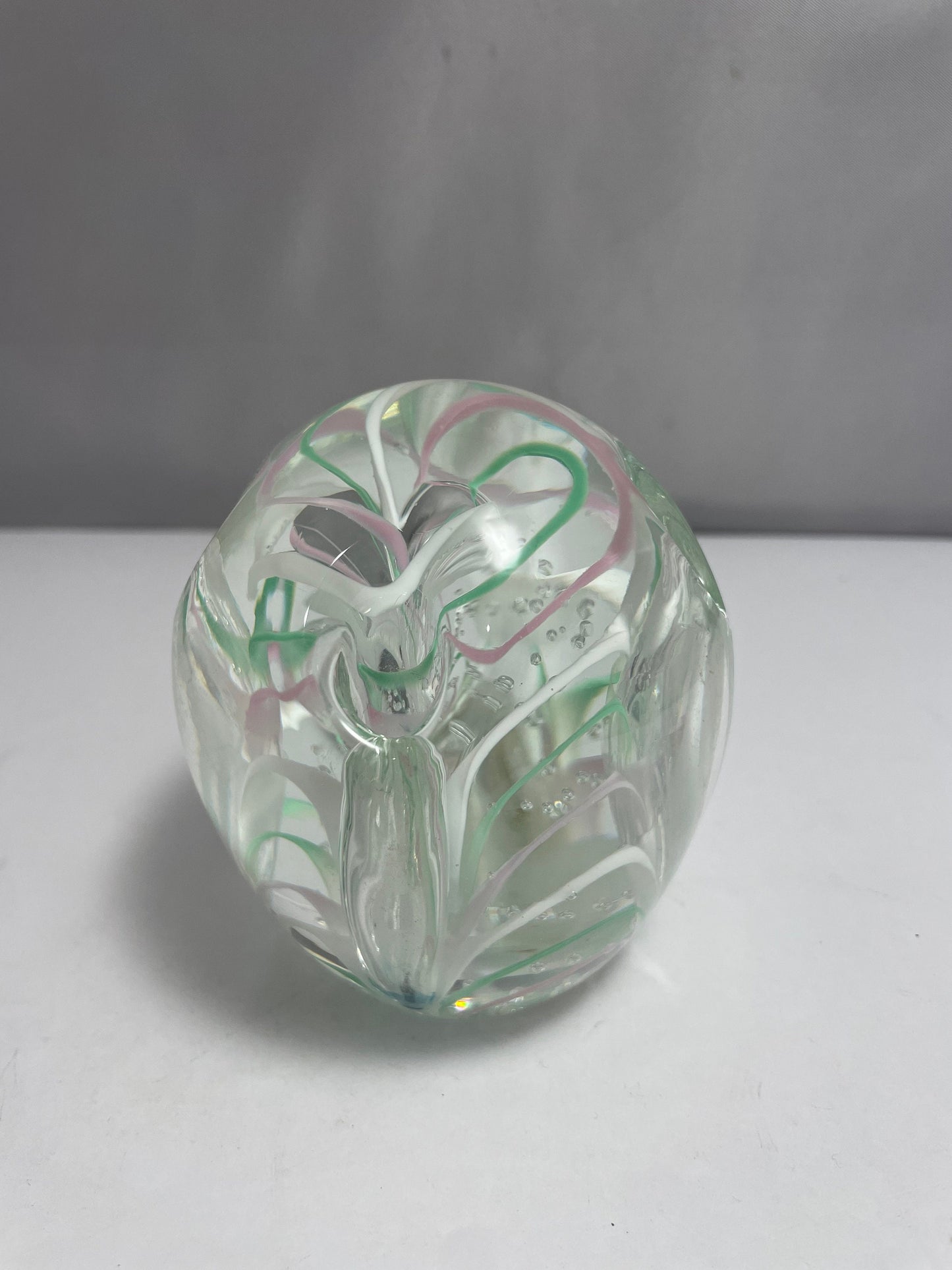 Vintage Murano Pink, Green, and White Uniquely Designed Paperweight