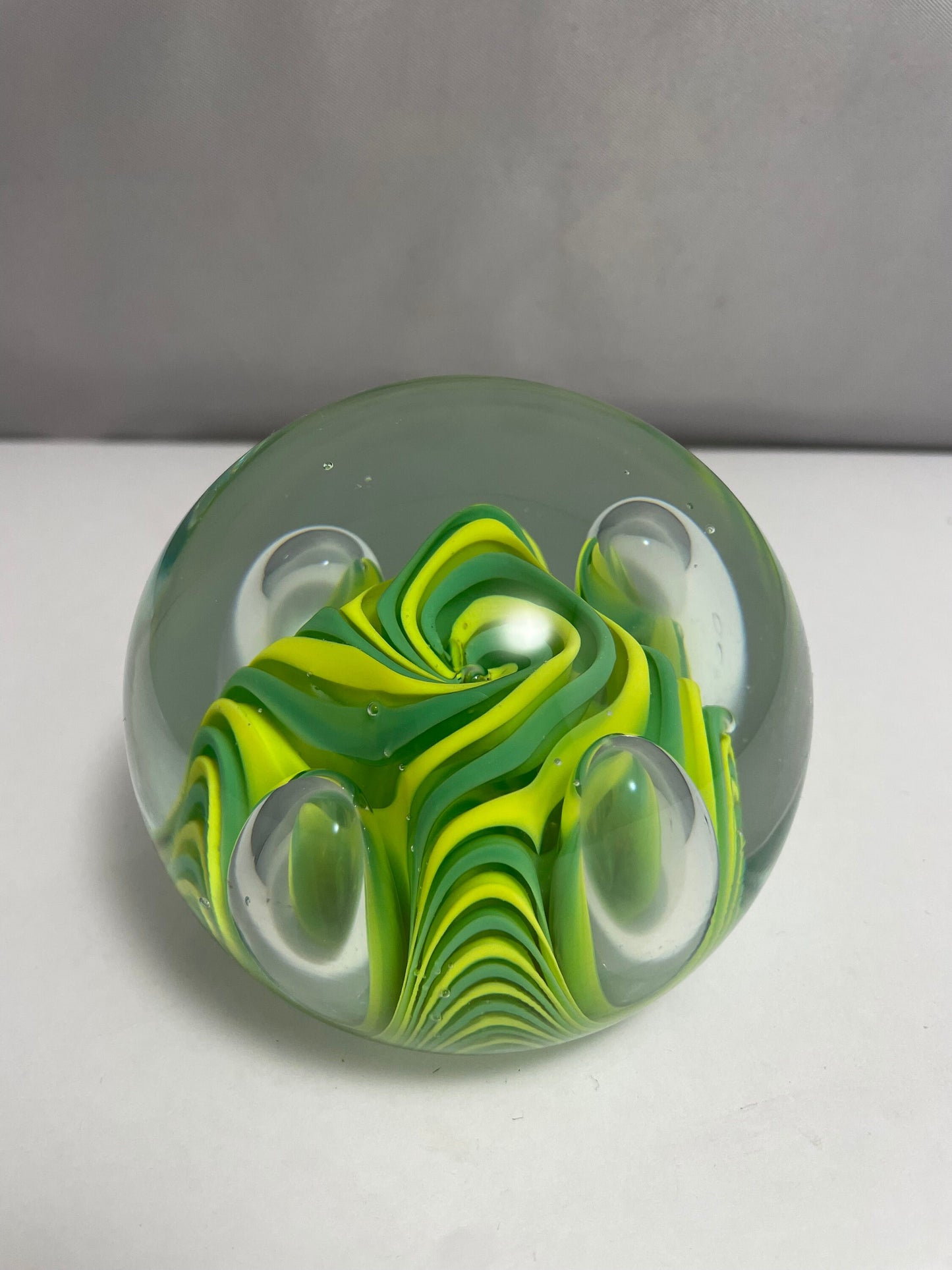 Vintage Murano Yellow and Green Swirl Paperweight