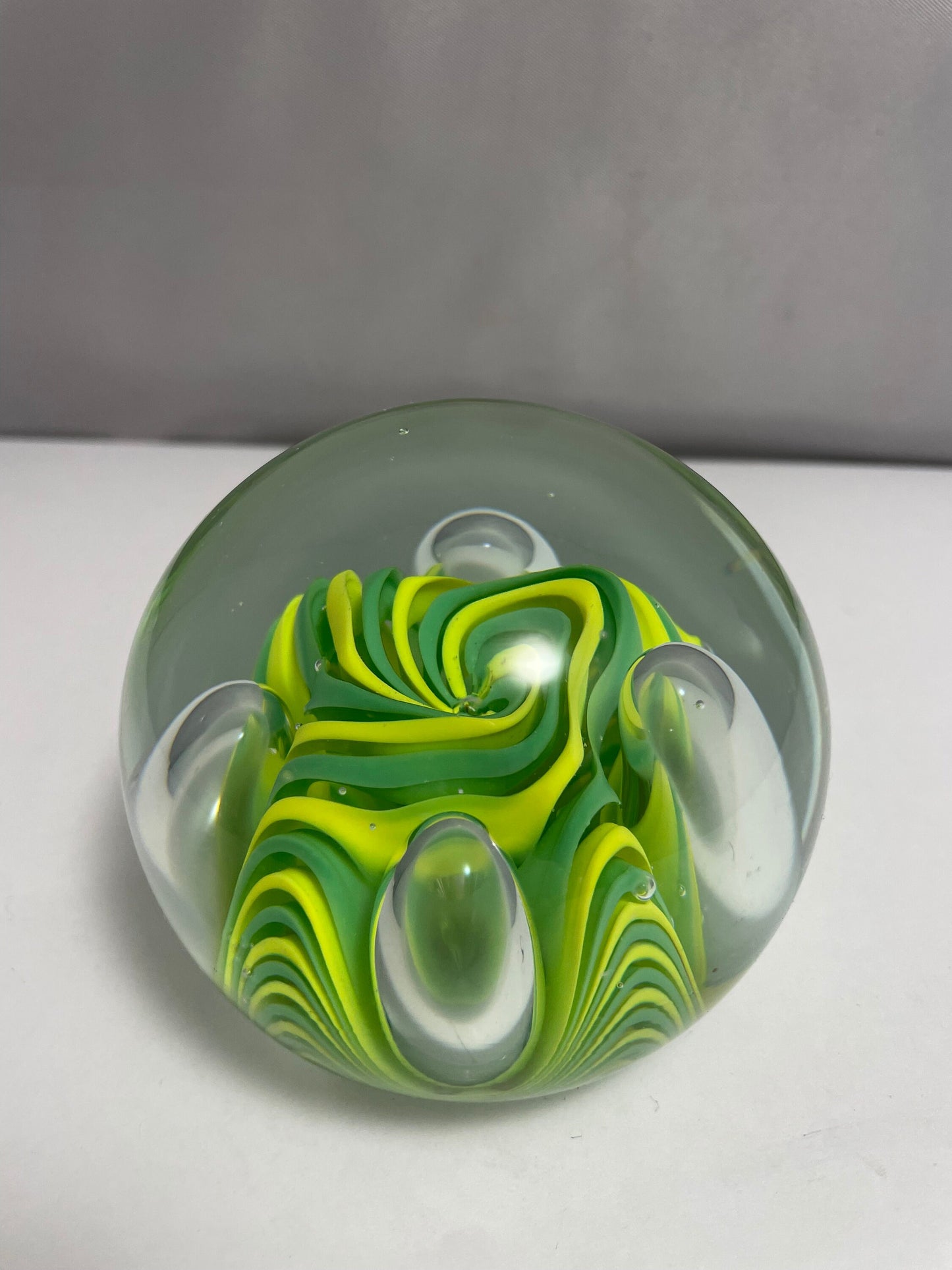 Vintage Murano Yellow and Green Swirl Paperweight
