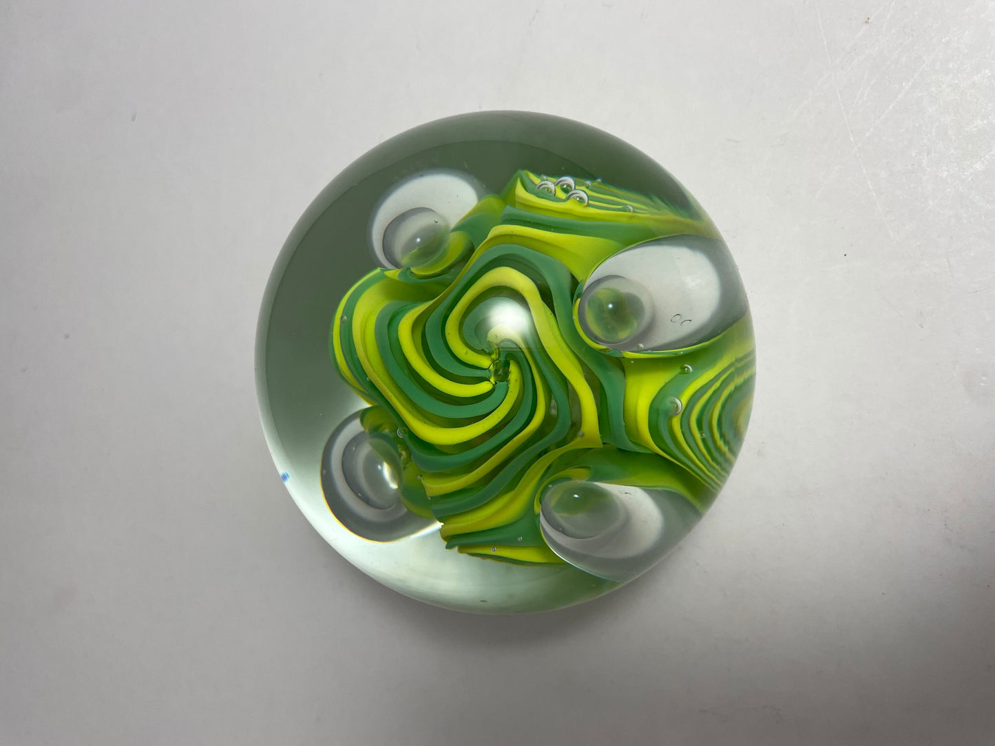 Vintage Murano Yellow and Green Swirl Paperweight