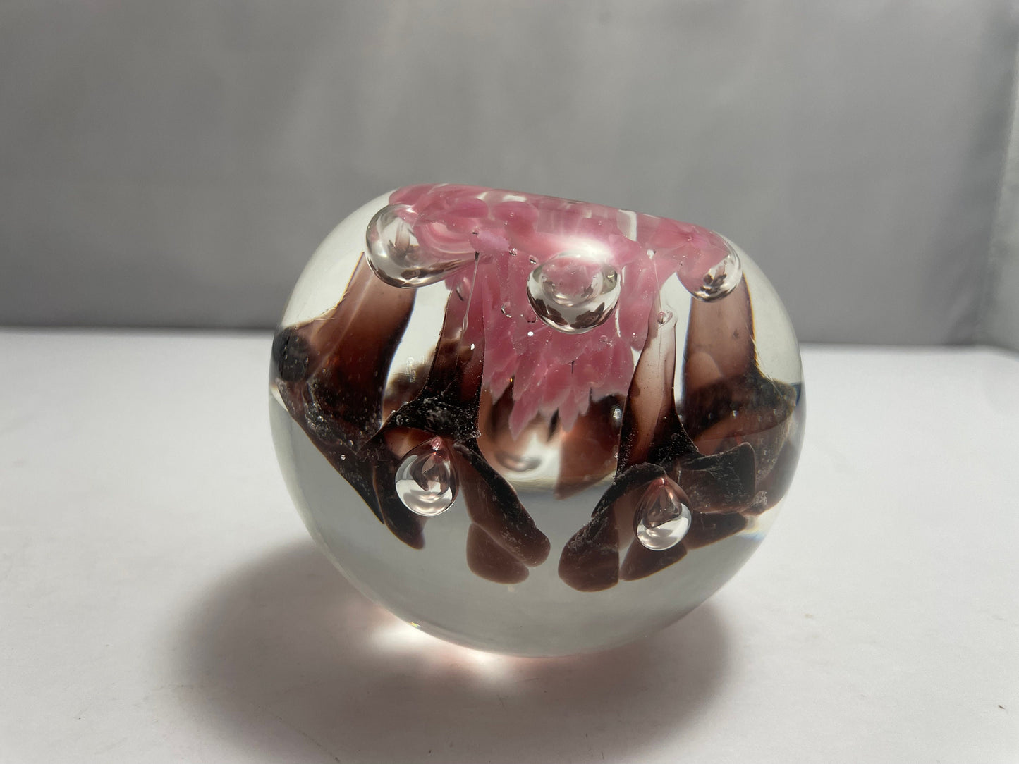 Vintage Joe Rice Pink Floral Paperweight