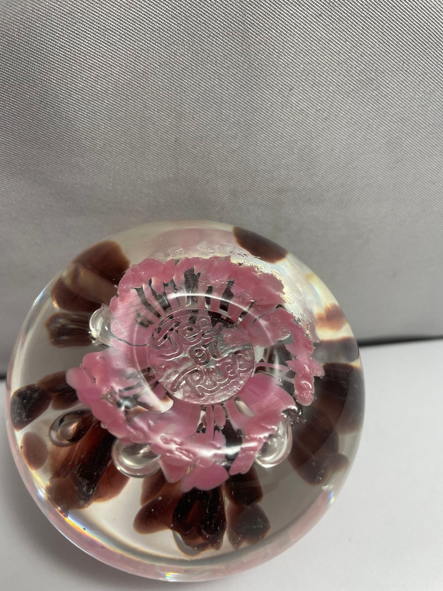 Vintage Joe Rice Pink Floral Paperweight