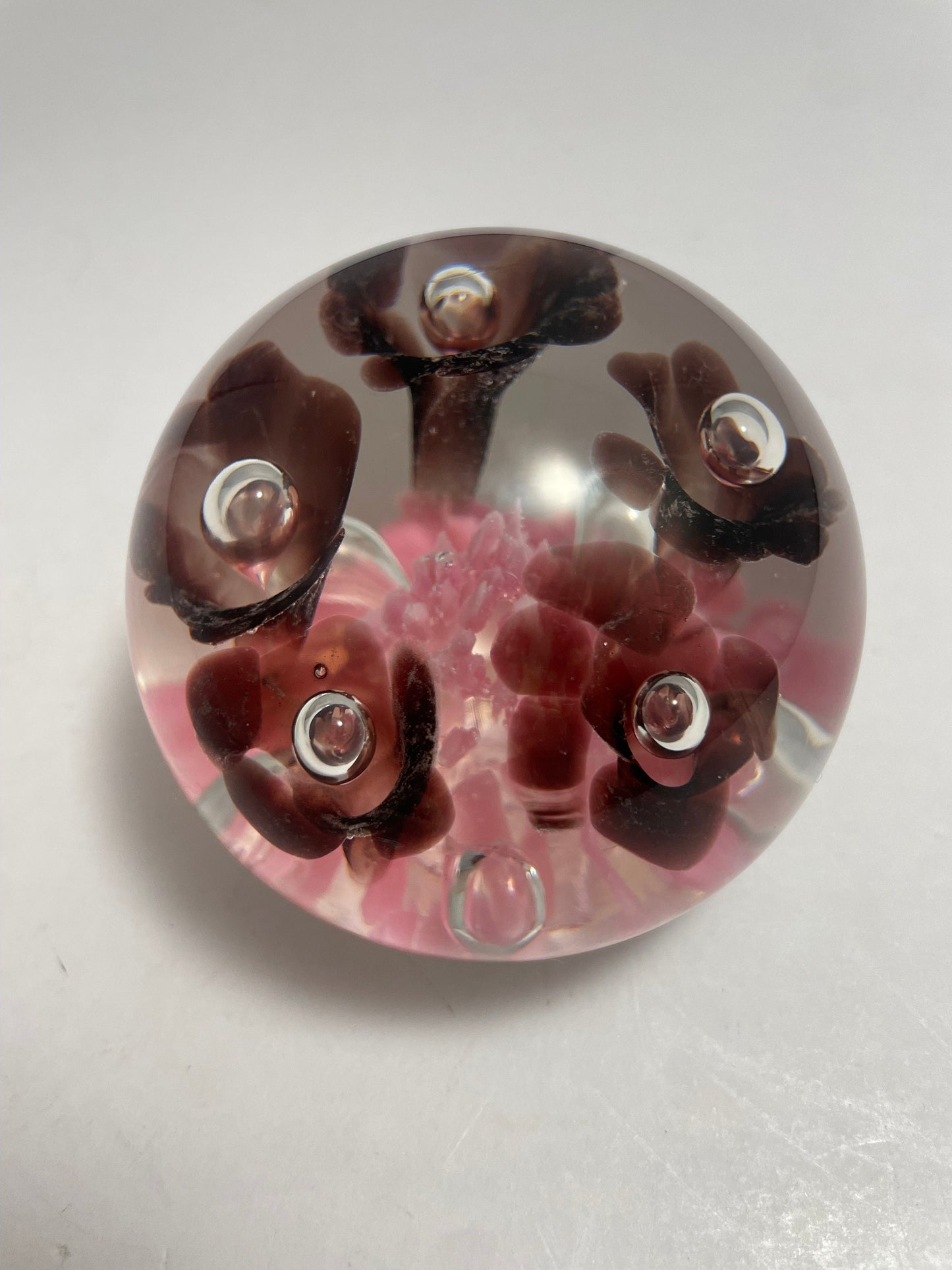 Vintage Joe Rice Pink Floral Paperweight