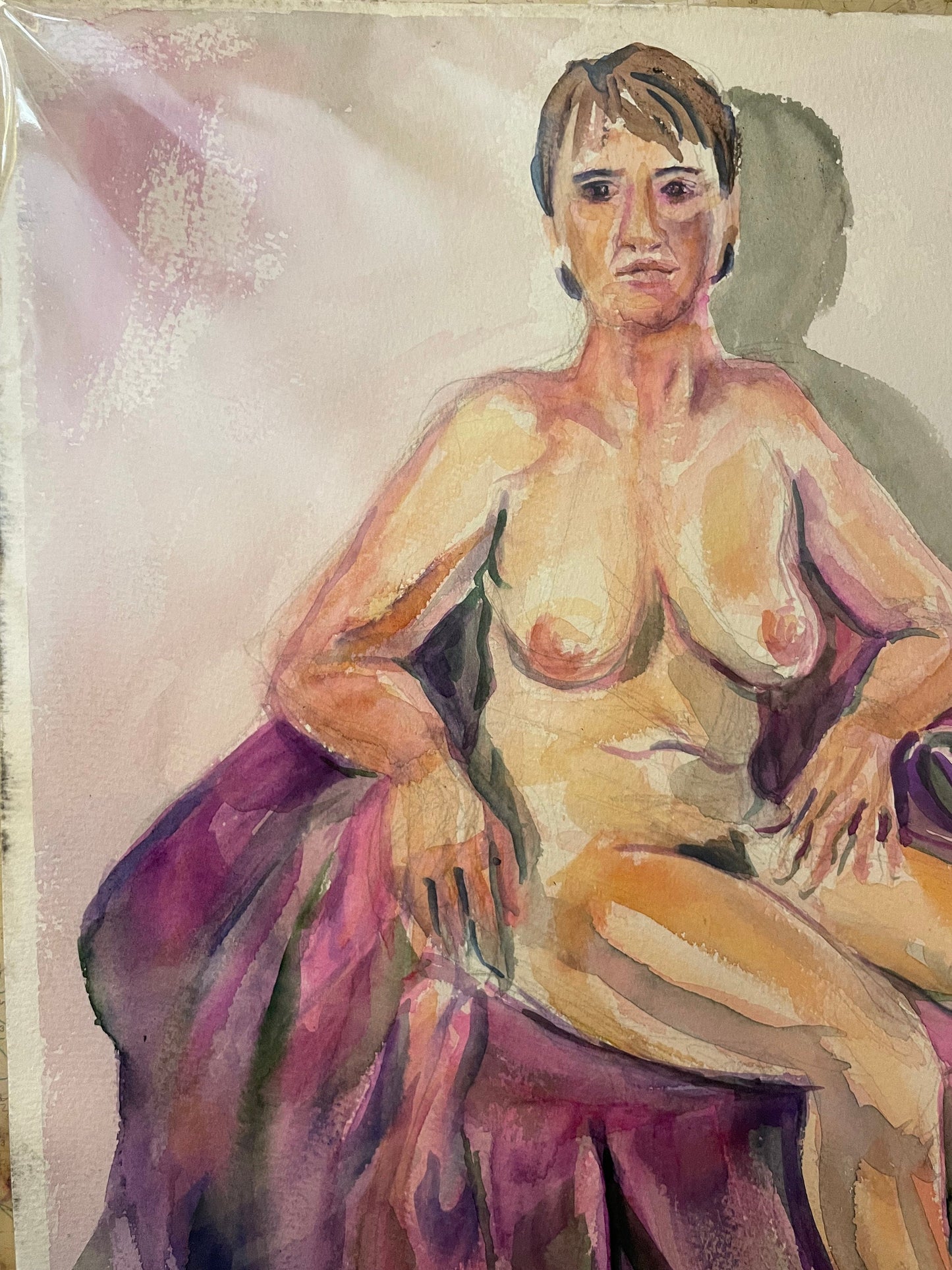 Early 80's Female Nude Watercolor by Unidentified Artist